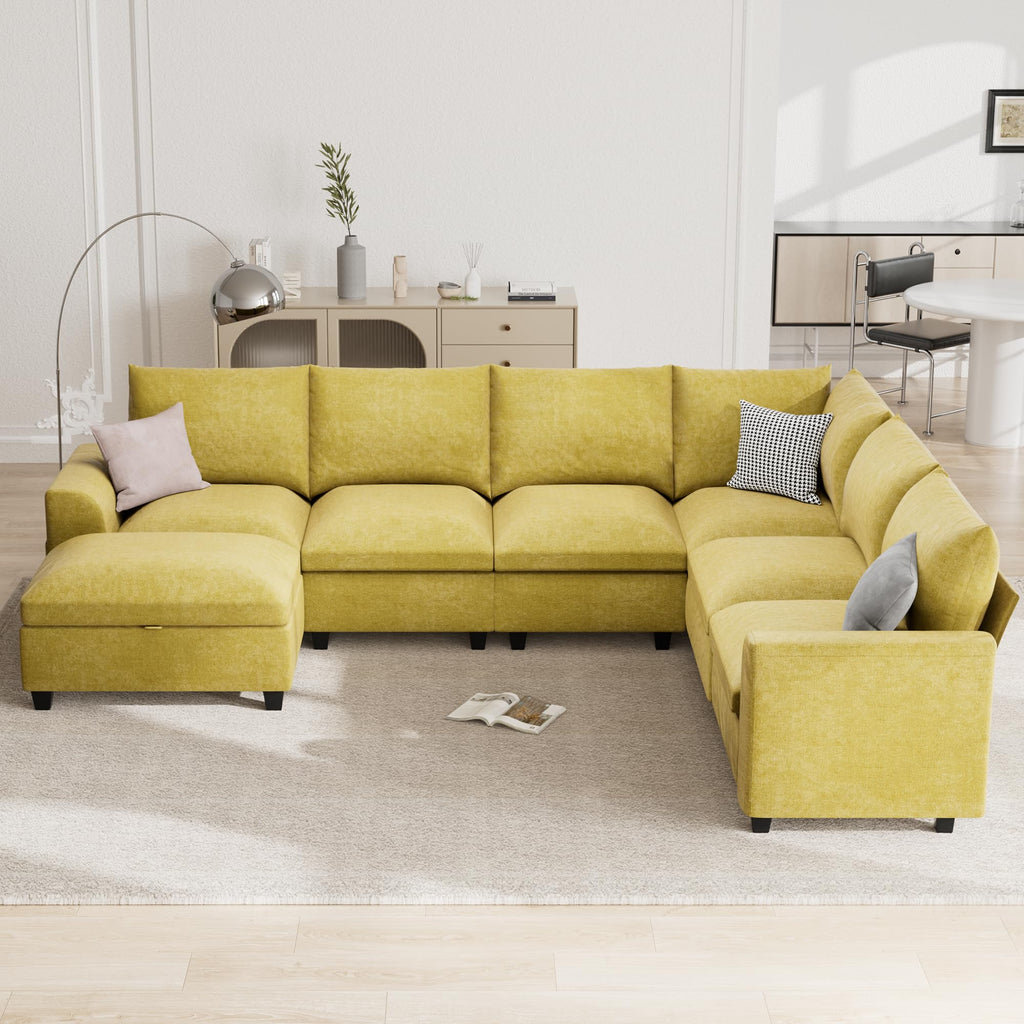 120.1" L Shaped Modular Sectional Sofa, 7 Seater Sectional Sofa with Storage Ottoman, L Shaped Cloud Couch Corner Sofa Oversized Modular Sectional Couch for Living Room (Black)