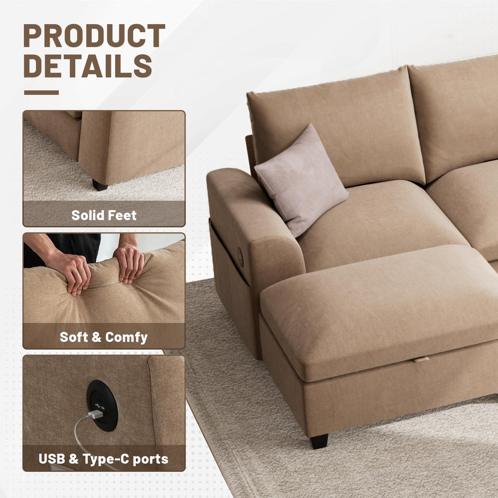 120.1" L Shaped Modular Sectional Sofa, 7 Seater Sectional Sofa with Storage Ottoman, L Shaped Cloud Couch Corner Sofa Oversized Modular Sectional Couch for Living Room (Black)