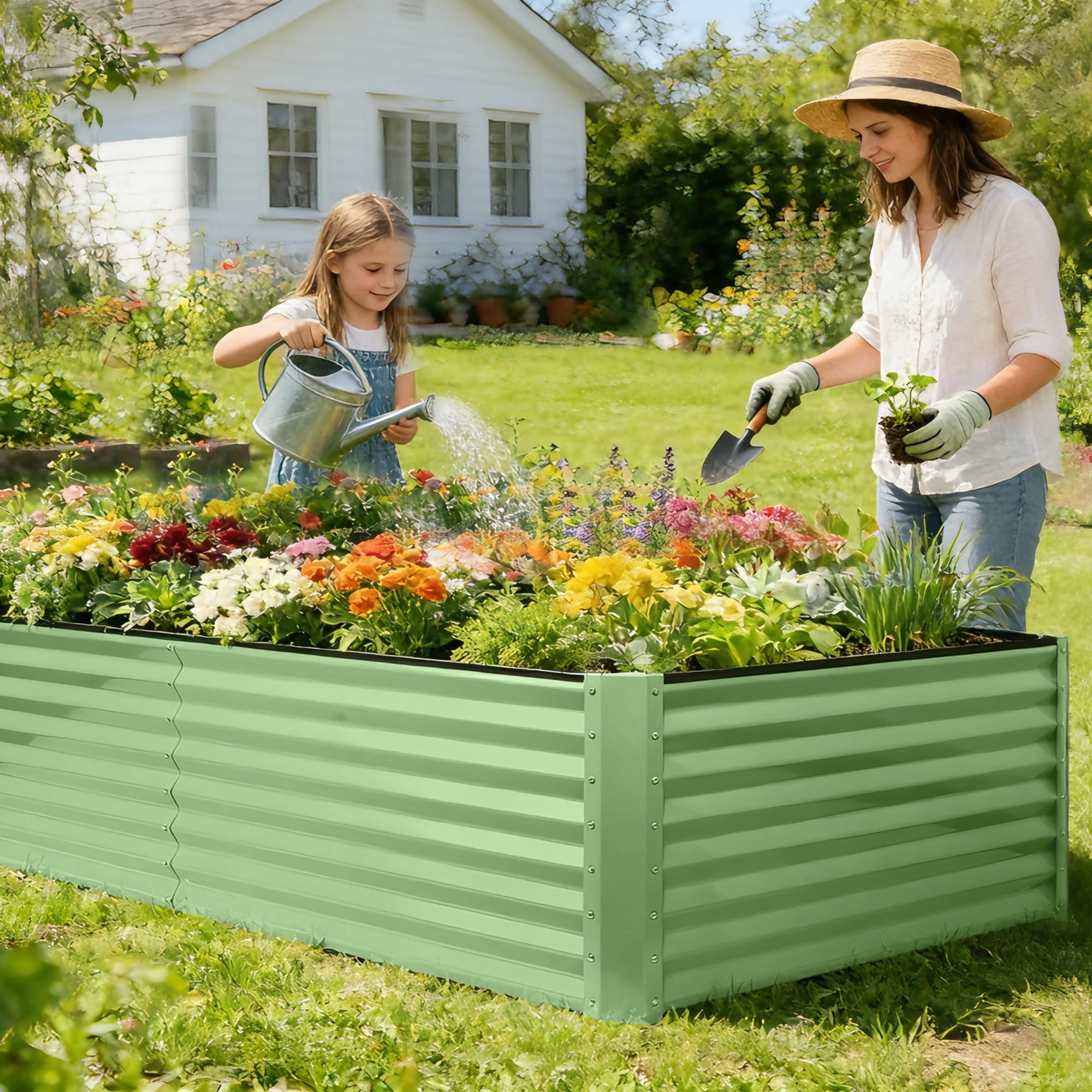 8×4×2 FT Galvanized Planter Box, Raised Garden Bed, Outdoor Above Ground Planter Extra Large Garden Box Kits for Vegetables, Flowers, Herbs (White)