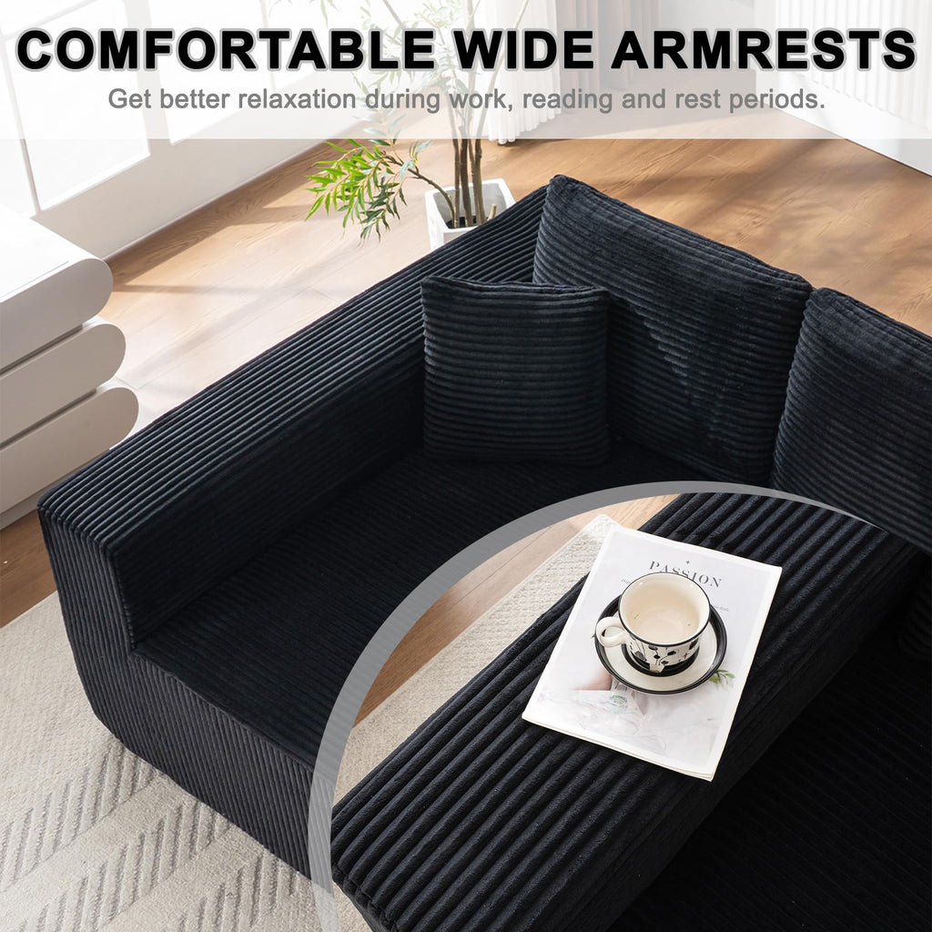 Living Room Wide Armchair Sofa, Modern Modular Recliner Sofa, L-Shaped Cloud Sofa, No Assembly Required, Corduroy Fabric, Soft and Comfortable (Foam + Gray + Corduroy + 3 Seat)