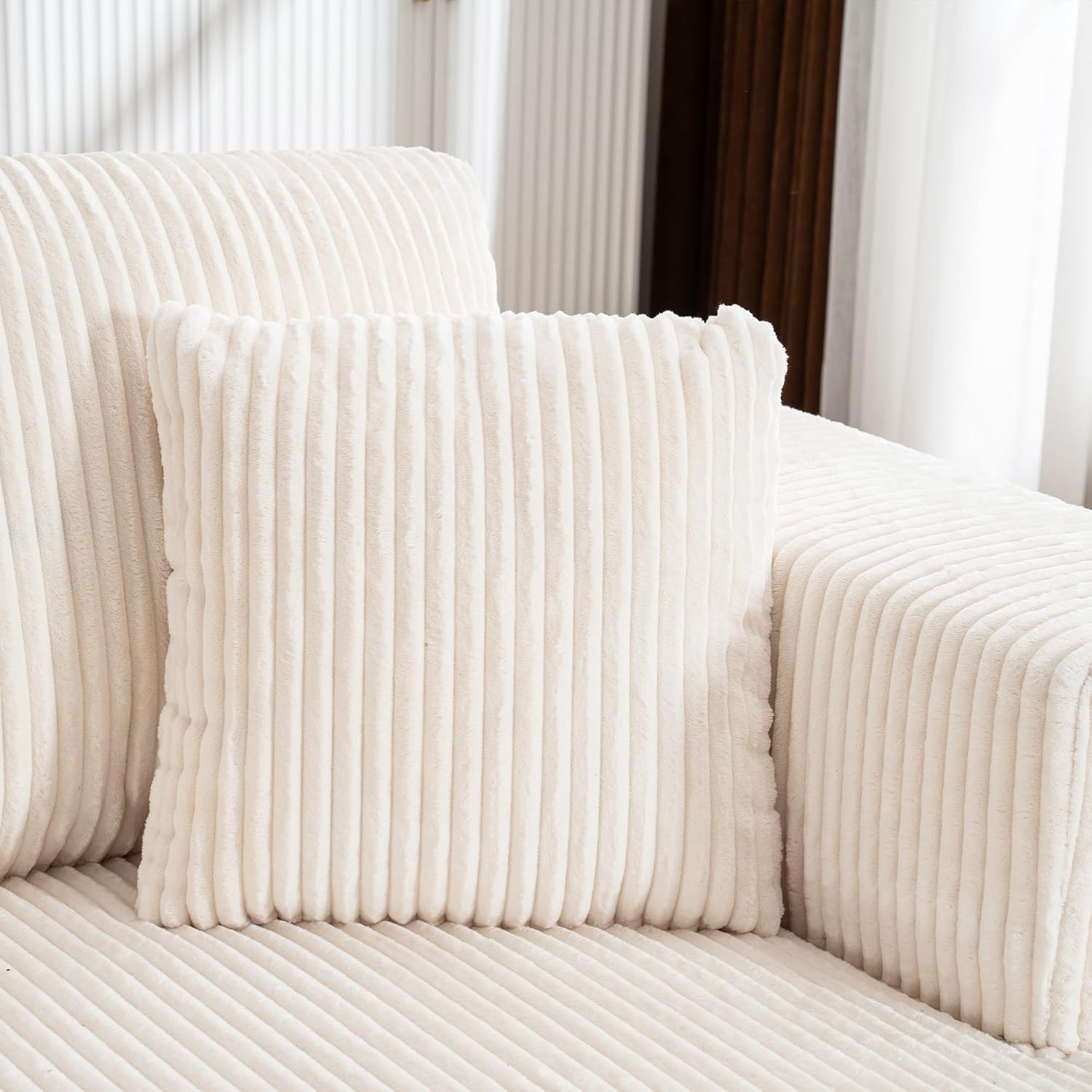 130" Oversized Cloud Boneless Sofa Couch with Chaise, Modern Corduroy U Shaped Modular Sectional Sofa with Deep Seat, No Assembly Required (Foam + White + Corduroy + 3 Seat)