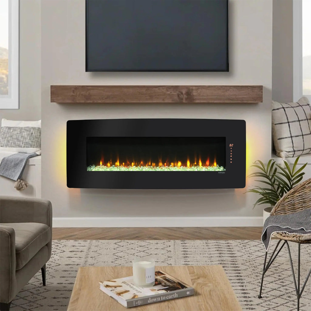 42 inch Electric Fireplace,Recessed Ultra Thin,Tempered Glass Front,Wall Mounted with Remote and Multi Color Flame & Emberbed, LED Light Heater QIHAI