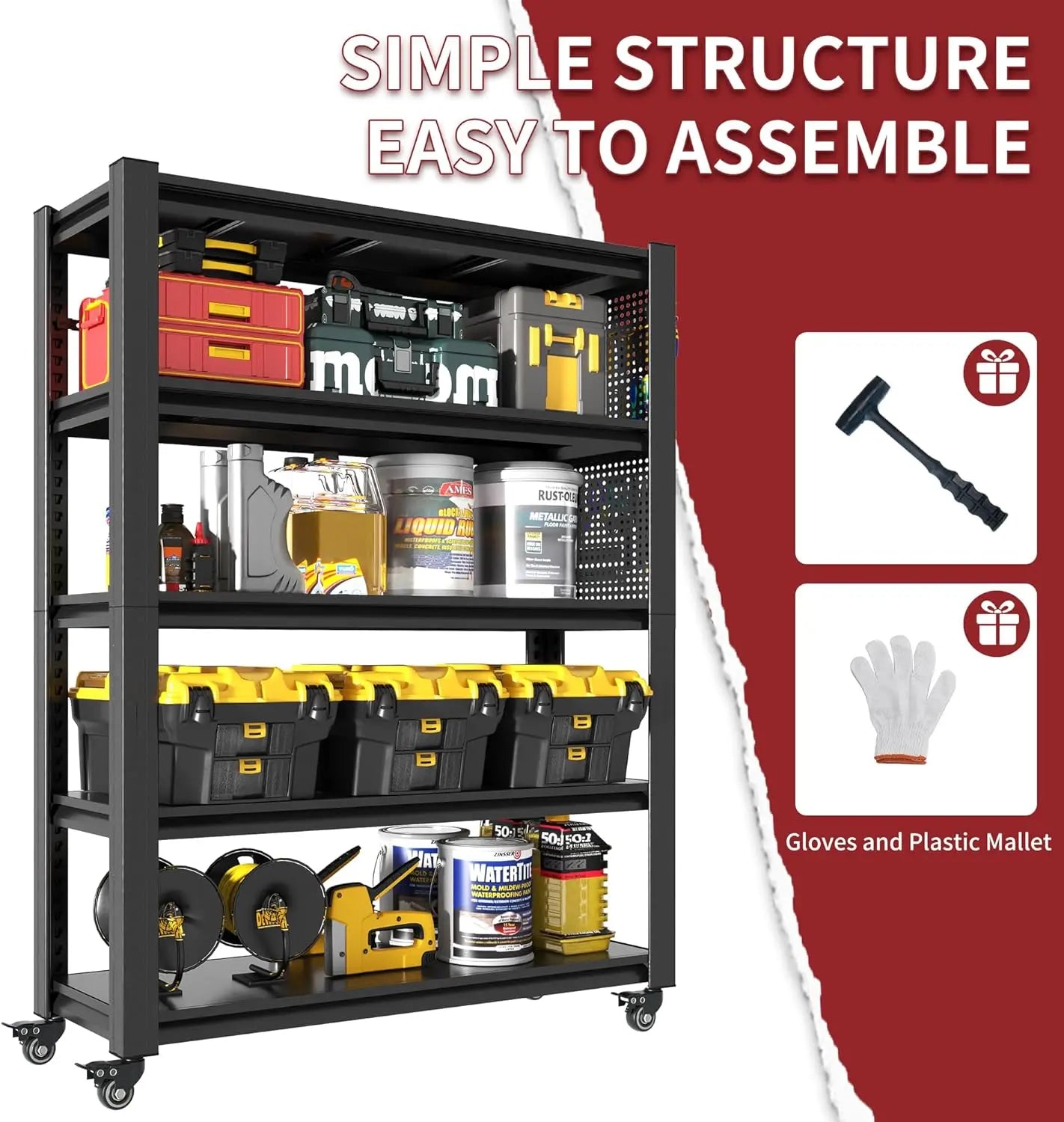 QIHAI 5 Tier Metal Shelves for Storage Garage Shelving 2000LBS Heavy Duty Storage Shelves Adjustable Garage Shelf Industrial Shelving Unit Storage Utility Rack,35.4" W*15.7" D*72" H,Black QIHAI