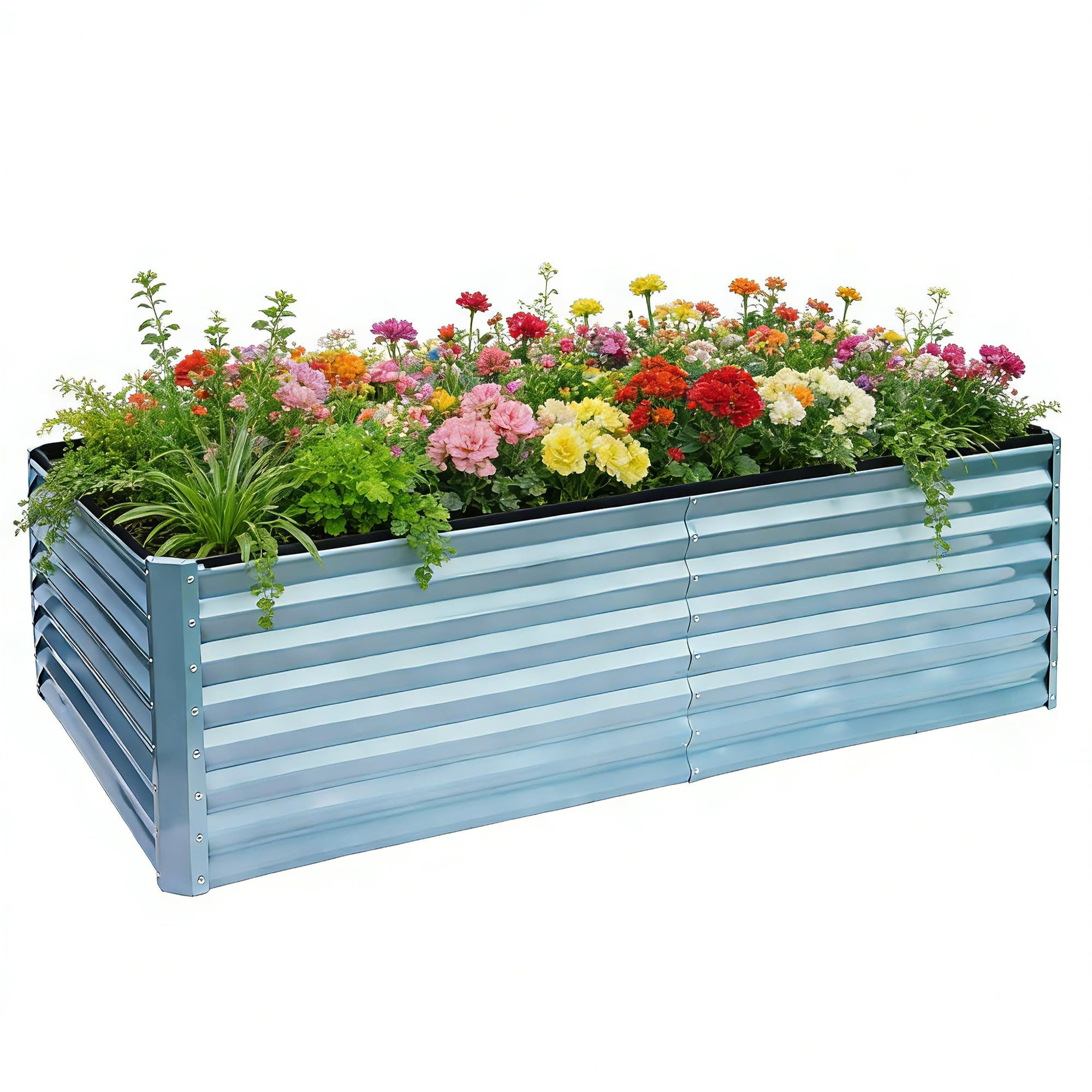 8×4×2 FT Galvanized Planter Box, Raised Garden Bed, Outdoor Above Ground Planter Extra Large Garden Box Kits for Vegetables, Flowers, Herbs (White)