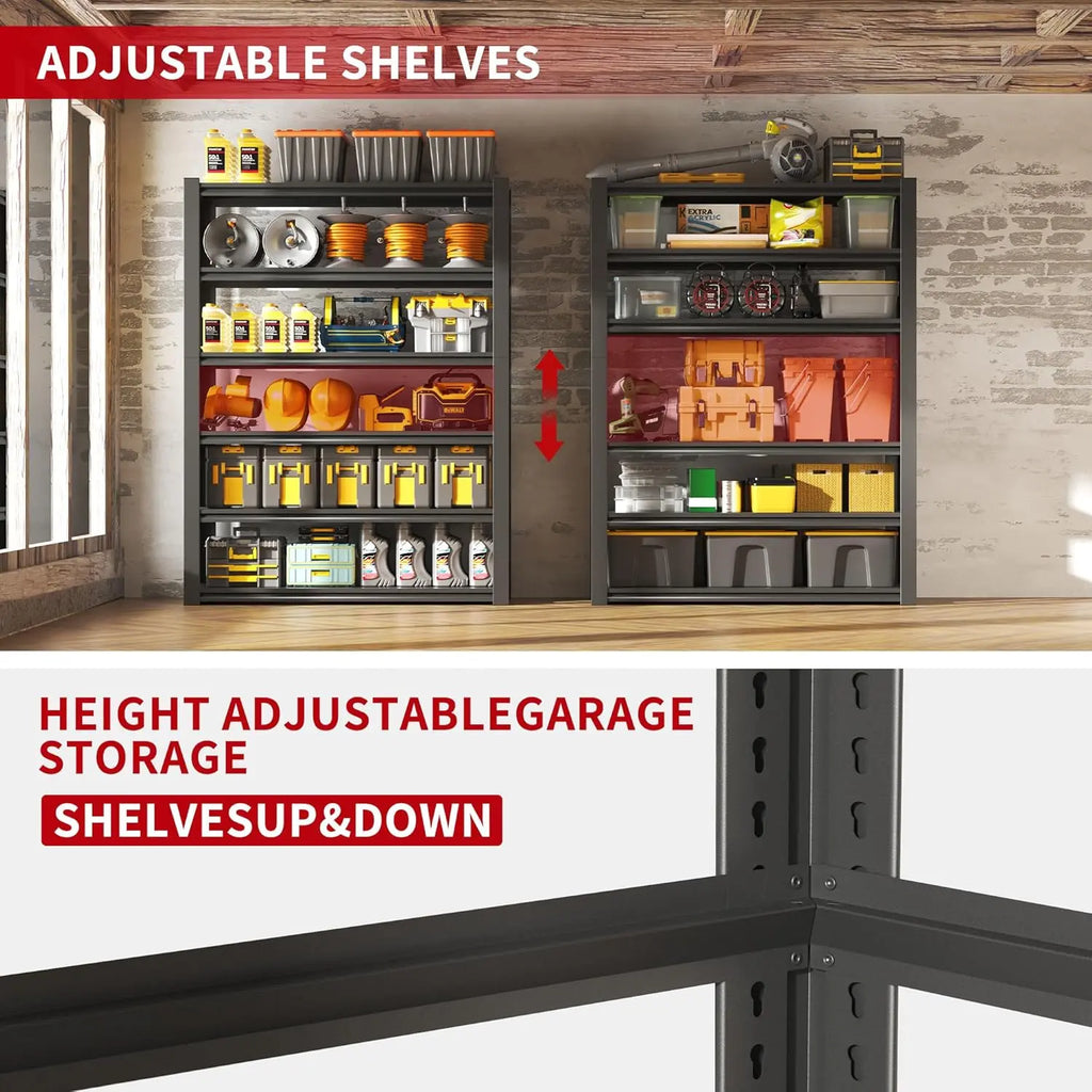 QIHAI 5 Tier Metal Shelves for Storage Garage Shelving 2000LBS Heavy Duty Storage Shelves Adjustable Garage Shelf Industrial Shelving Unit Storage Utility Rack,35.4" W*15.7" D*72" H,Black QIHAI