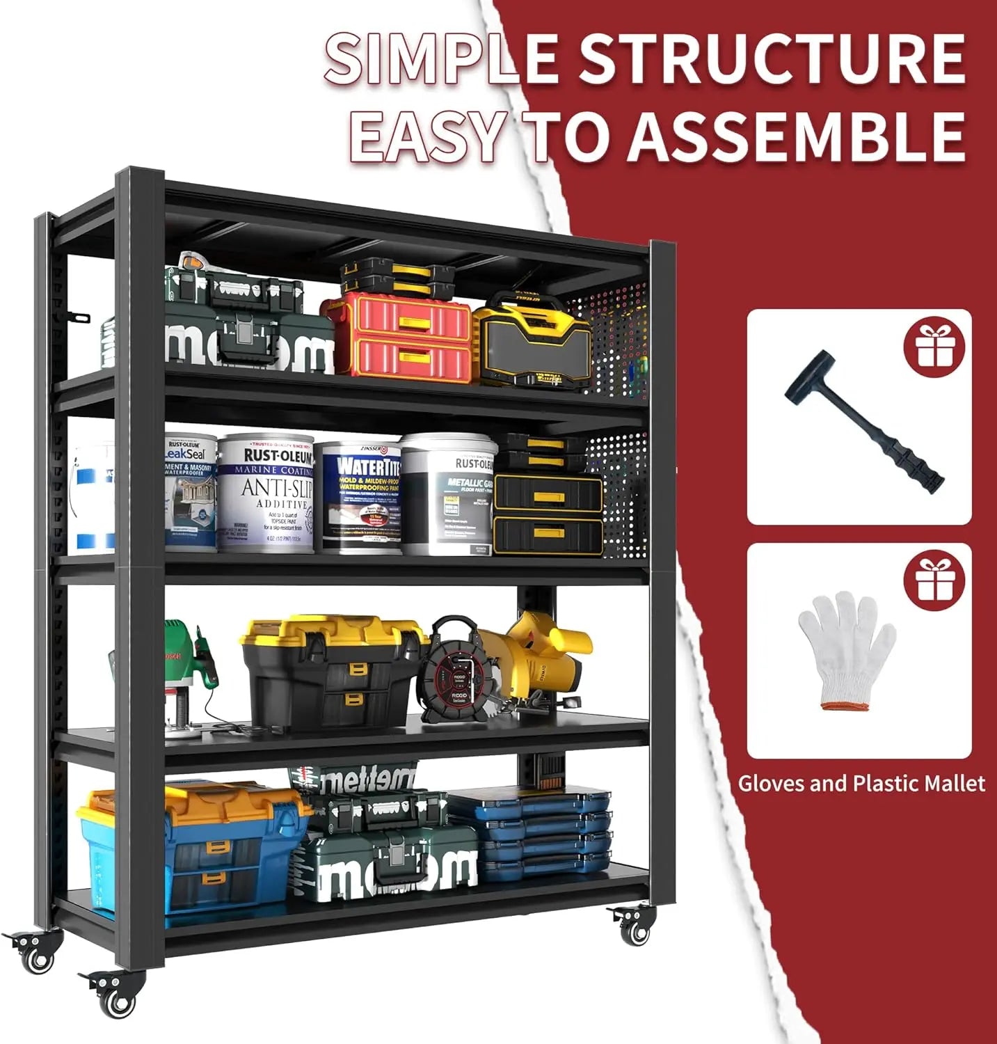 QIHAI 5 Tier Metal Shelves for Storage Garage Shelving 2000LBS Heavy Duty Storage Shelves Adjustable Garage Shelf Industrial Shelving Unit Storage Utility Rack,35.4" W*15.7" D*72" H,Black QIHAI