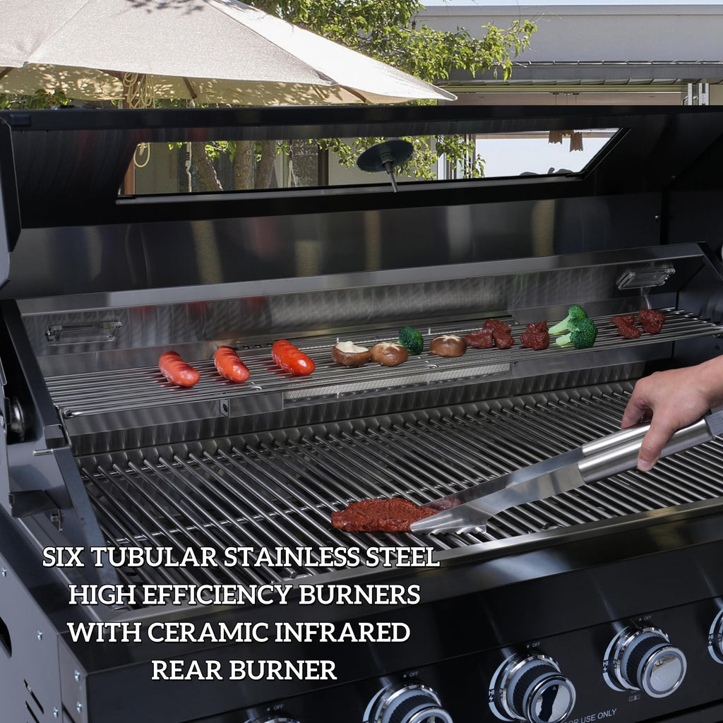 46-Inch 4-Burner 72000 BTU Deluxe Stainless Steel Gas Outdoor Kitchen Bar Barbecue Island Grill, Wine Cooler Compact Refrigerator, Rotisserie, Granite Countertops, Stainless steel Sink,Black