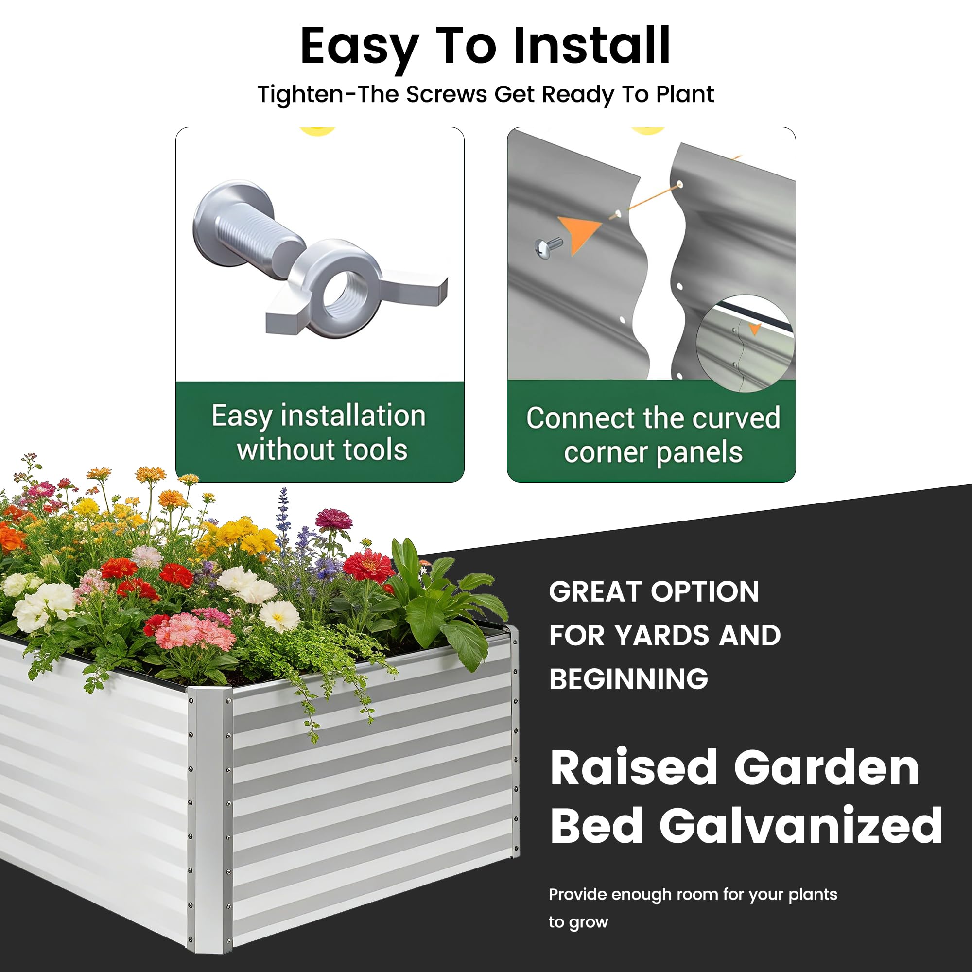 8×4×2 FT Galvanized Planter Box, Raised Garden Bed, Outdoor Above Ground Planter Extra Large Garden Box Kits for Vegetables, Flowers, Herbs (White)