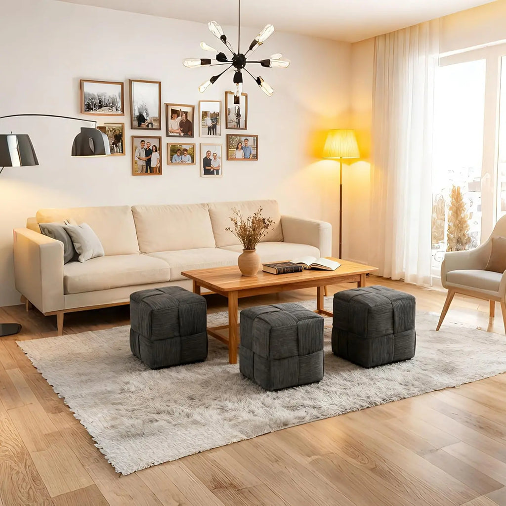 QIHAI Ottoman Foot Rest Soft and Comfortable Ottoman,Square Corduroy Woven Design Sofa Stool (Brown) QIHAI