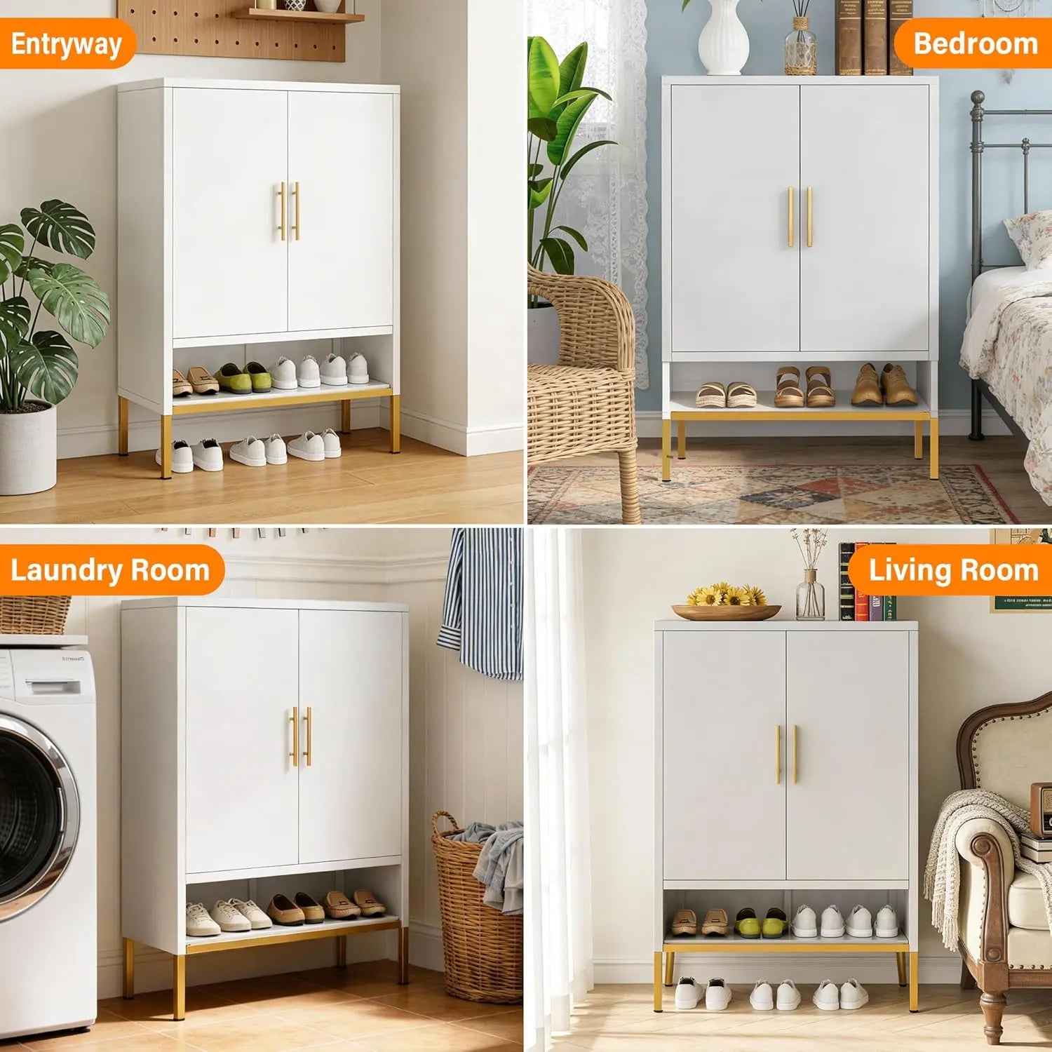 QIHAI 43'' Tall 2-Doors Shoes Cabinet, Metal 7-Tier Hidden Shoe Organizer,Modern Narrow Shoe Storage Cabinet with Adjustable Shelves for Entryway, Hallway, Closet,Living Room,White QIHAI