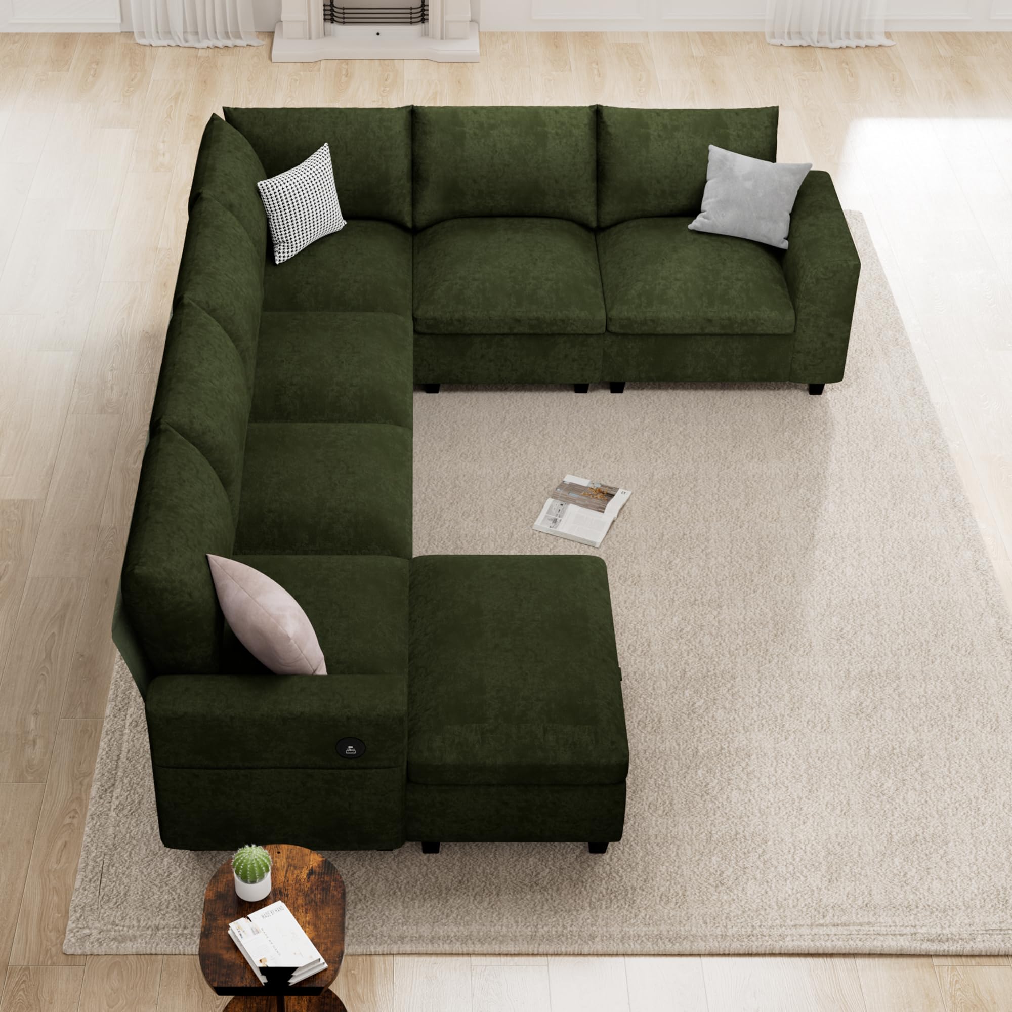 120.1" L Shaped Modular Sectional Sofa, 7 Seater Sectional Sofa with Storage Ottoman, L Shaped Cloud Couch Corner Sofa Oversized Modular Sectional Couch for Living Room (Black)