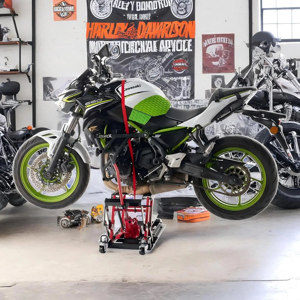 1500LBS Hydraulic Motorcycle Lift Jack, 1500 LBS Capacity Steel ATV Lift with Wheels and Handle, Portable Foot-Operated QIHAI