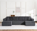 130" Oversized Cloud Boneless Sofa Couch with Chaise, Modern Corduroy U Shaped Modular Sectional Sofa with Deep Seat, No Assembly Required (Foam + White + Corduroy + 3 Seat)