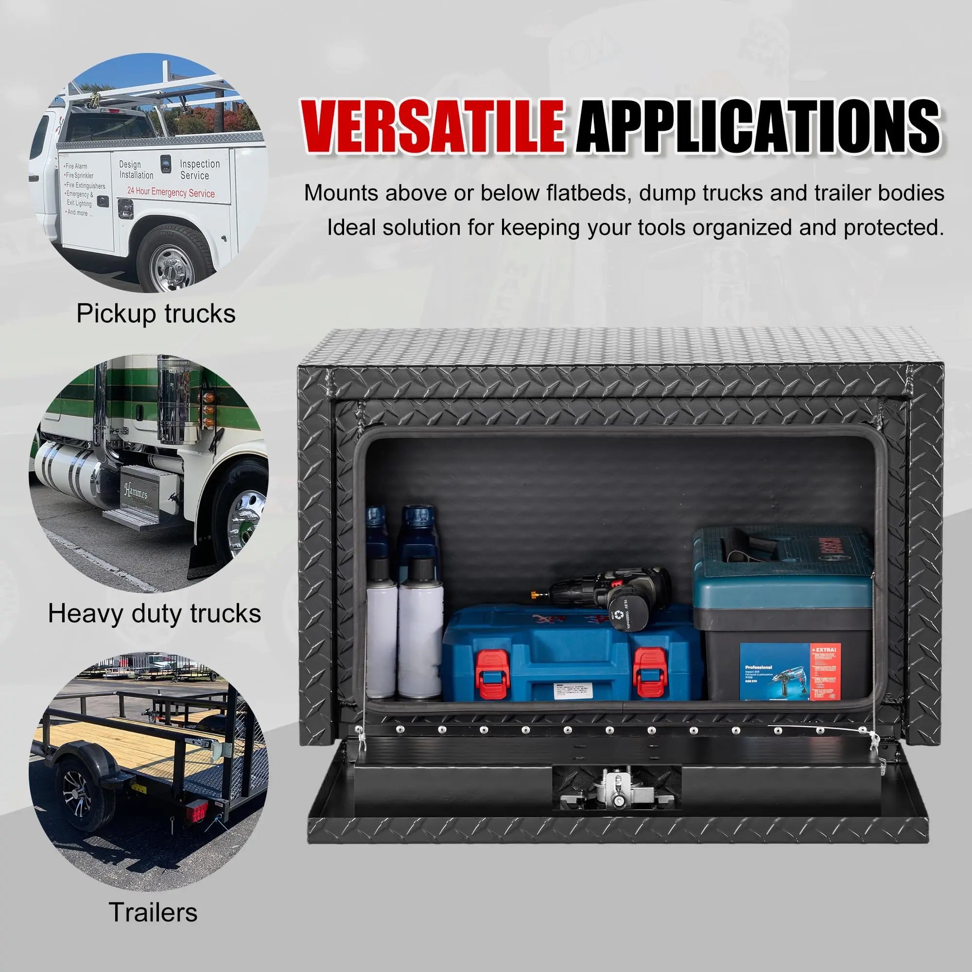 QIHAI Truck Bed Toolboxes,36 inch Aluminum Underbody Truck Tool Box Heavy Duty Underbed Toolbox Tool Storage Organizer Chest Waterproof Diamond Thread Plate Ideal for Pickup Truck ATV RV Trailer QIHAI