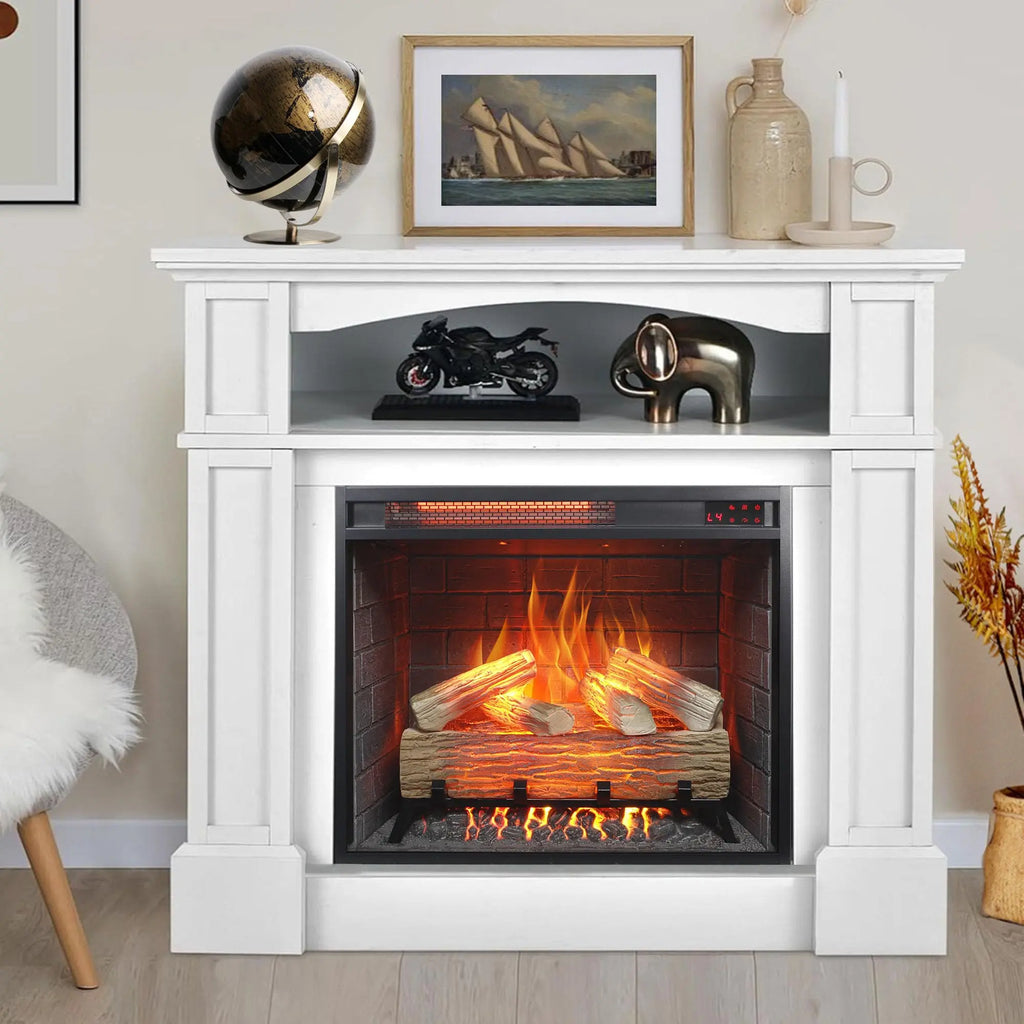 18 inch Electric Fireplace Insert, Ultra Thin Heater with Log Set & Realistic Flame, Overheating Protection (18 INCH) QIHAI