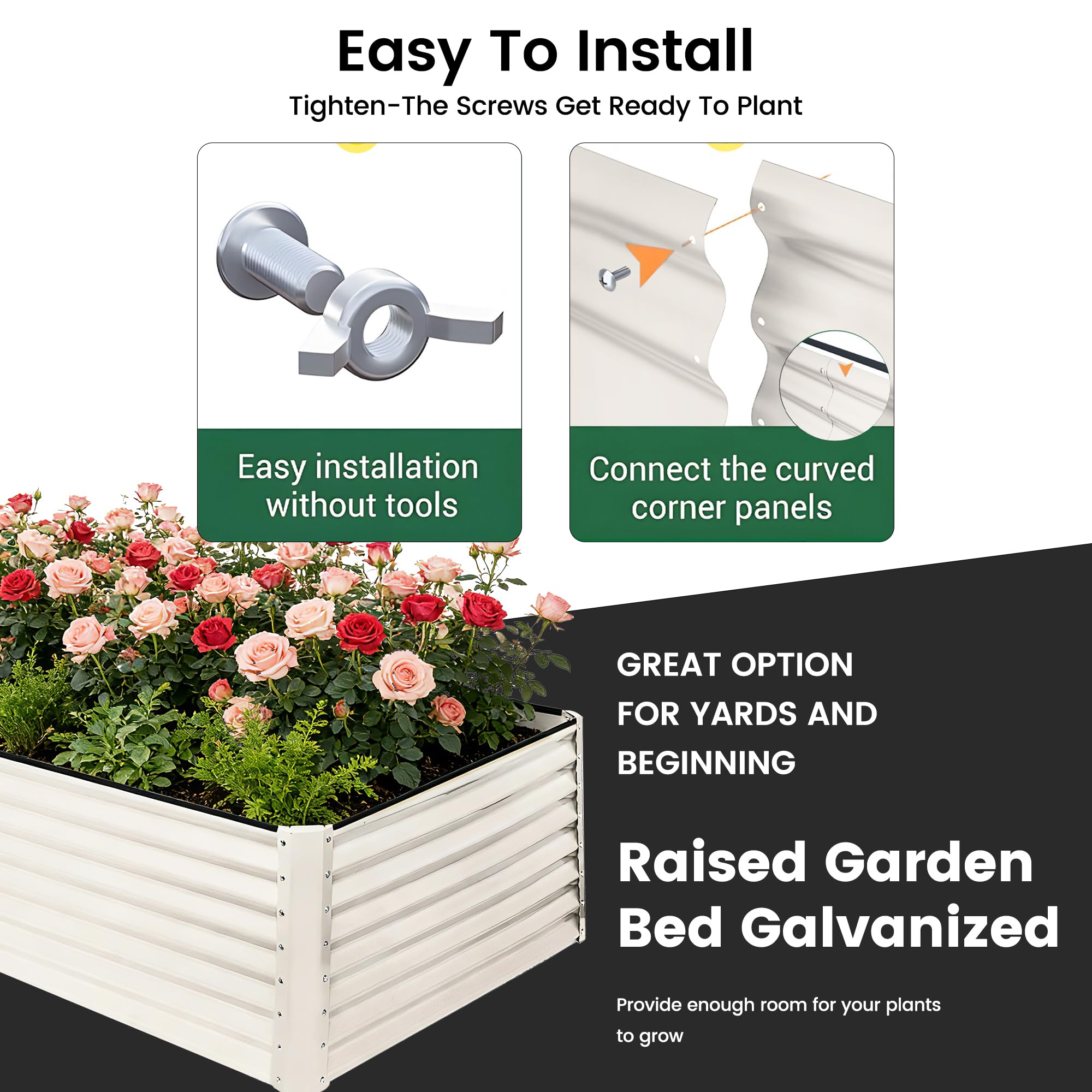 8×4×2 FT Galvanized Planter Box, Raised Garden Bed, Outdoor Above Ground Planter Extra Large Garden Box Kits for Vegetables, Flowers, Herbs (White)