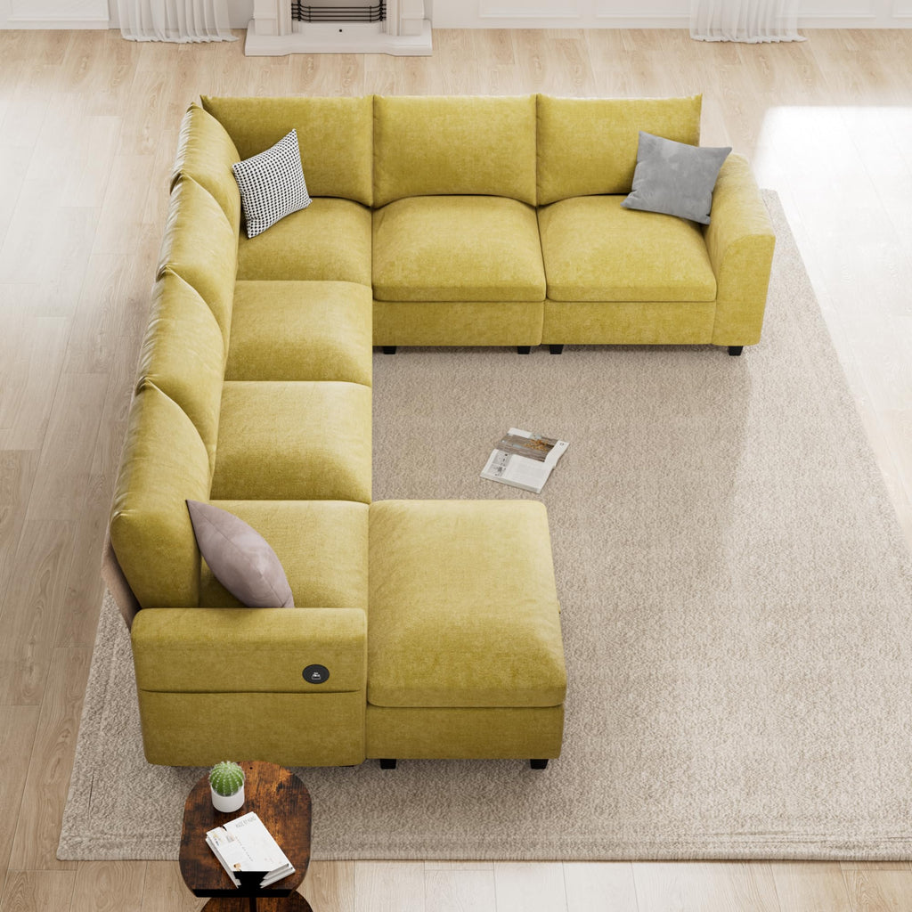 120.1" L Shaped Modular Sectional Sofa, 7 Seater Sectional Sofa with Storage Ottoman, L Shaped Cloud Couch Corner Sofa Oversized Modular Sectional Couch for Living Room (Black)