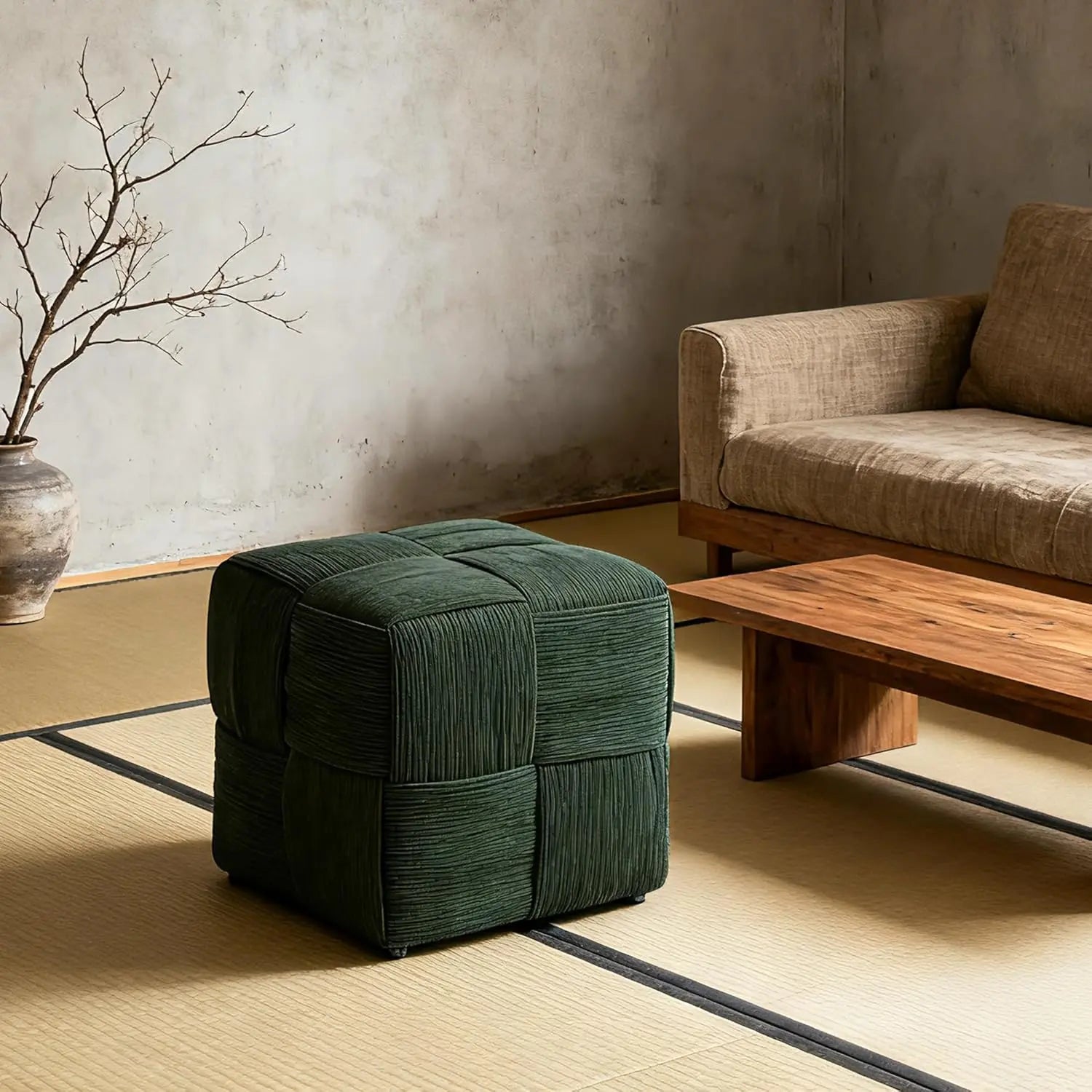 QIHAI Ottoman Foot Rest Soft and Comfortable Ottoman,Square Corduroy Woven Design Sofa Stool (Brown) QIHAI