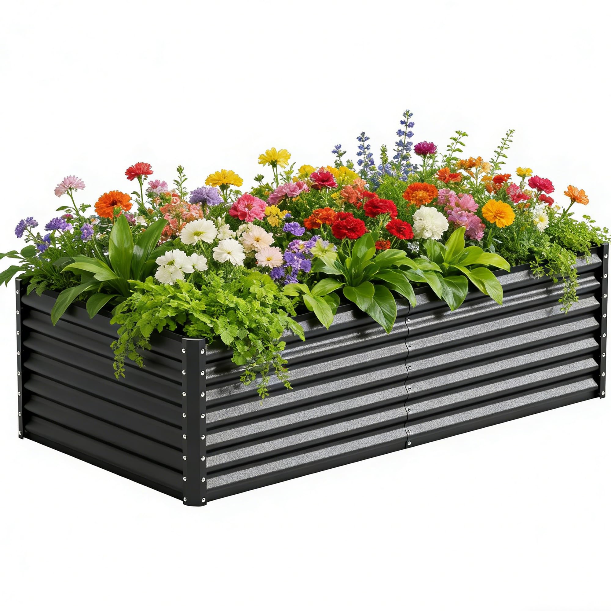 8×4×2 FT Galvanized Planter Box, Raised Garden Bed, Outdoor Above Ground Planter Extra Large Garden Box Kits for Vegetables, Flowers, Herbs (White)