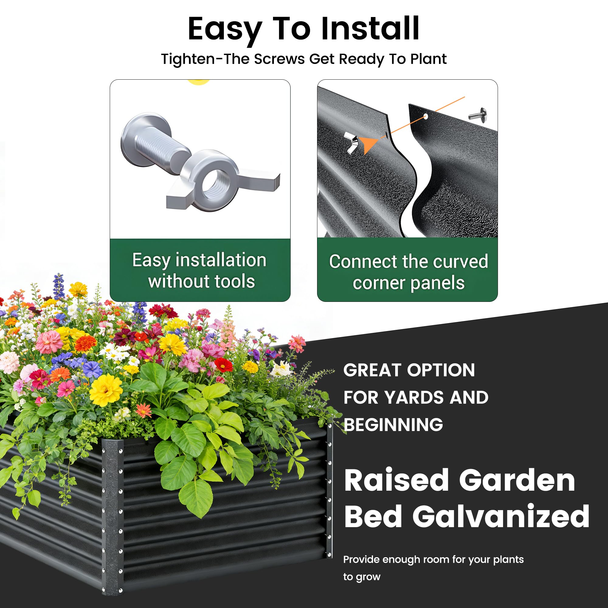 8×4×2 FT Galvanized Planter Box, Raised Garden Bed, Outdoor Above Ground Planter Extra Large Garden Box Kits for Vegetables, Flowers, Herbs (White)