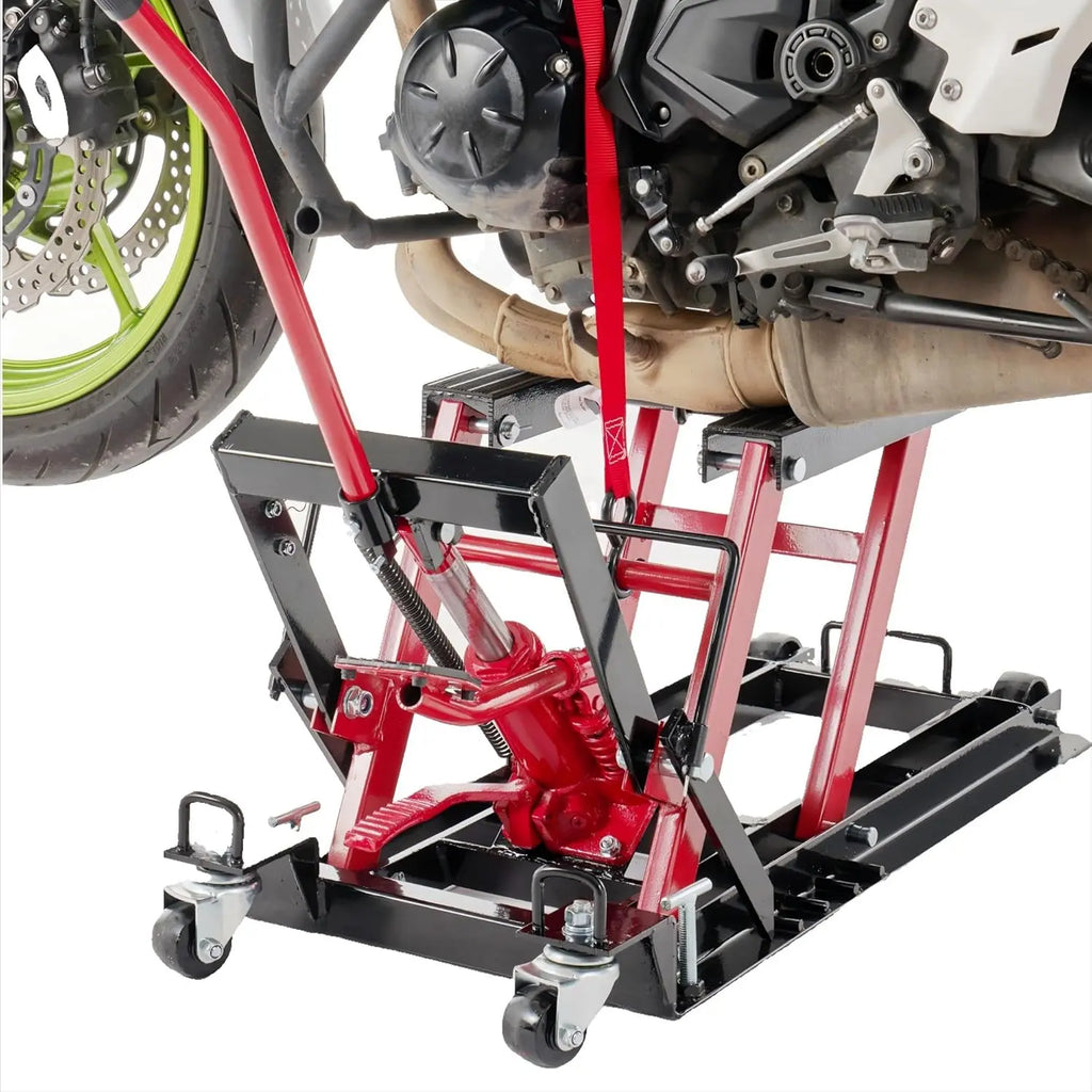 1500LBS Hydraulic Motorcycle Lift Jack, 1500 LBS Capacity Steel ATV Lift with Wheels and Handle, Portable Foot-Operated QIHAI