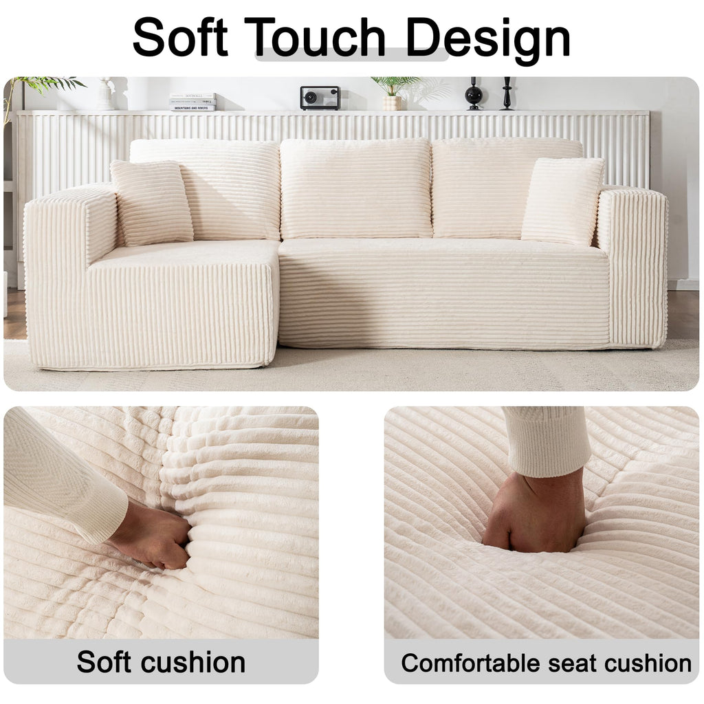 Living Room Wide Armchair Sofa, Modern Modular Recliner Sofa, L-Shaped Cloud Sofa, No Assembly Required, Corduroy Fabric, Soft and Comfortable (Foam + Gray + Corduroy + 3 Seat)