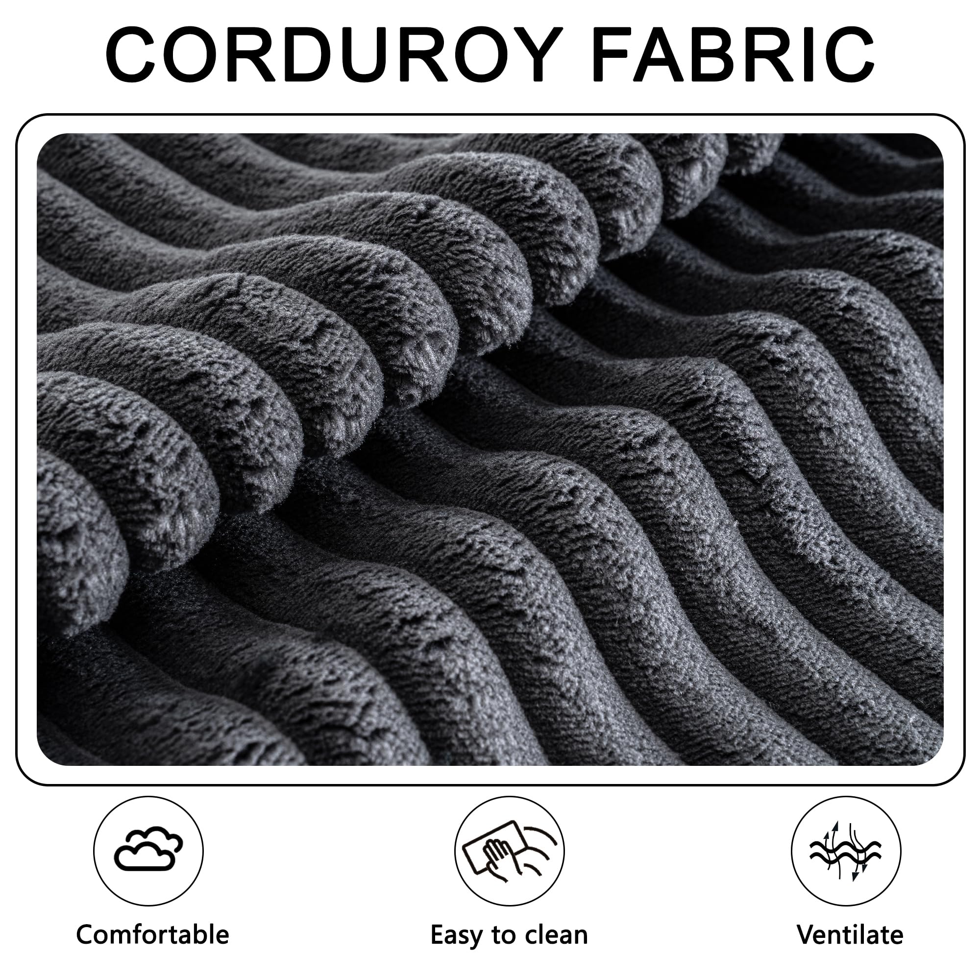 Living Room Wide Armchair Sofa, Modern Modular Recliner Sofa, L-Shaped Cloud Sofa, No Assembly Required, Corduroy Fabric, Soft and Comfortable (Foam + Gray + Corduroy + 3 Seat)