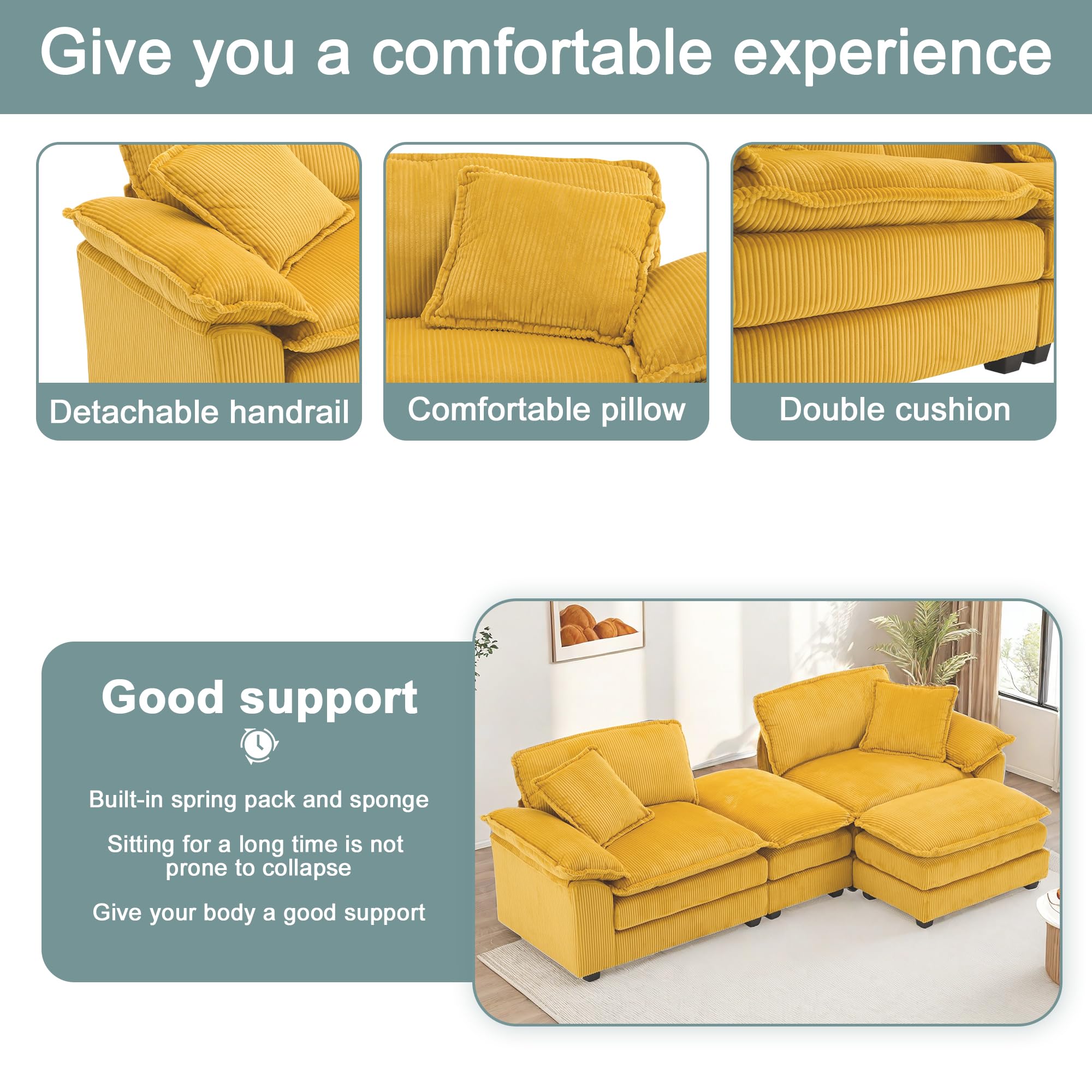 Modular Sectional Sofa,Comfortable Cloud Sofa,Modern Style Sofa,Suitable for Use in The Living Room (Gray)