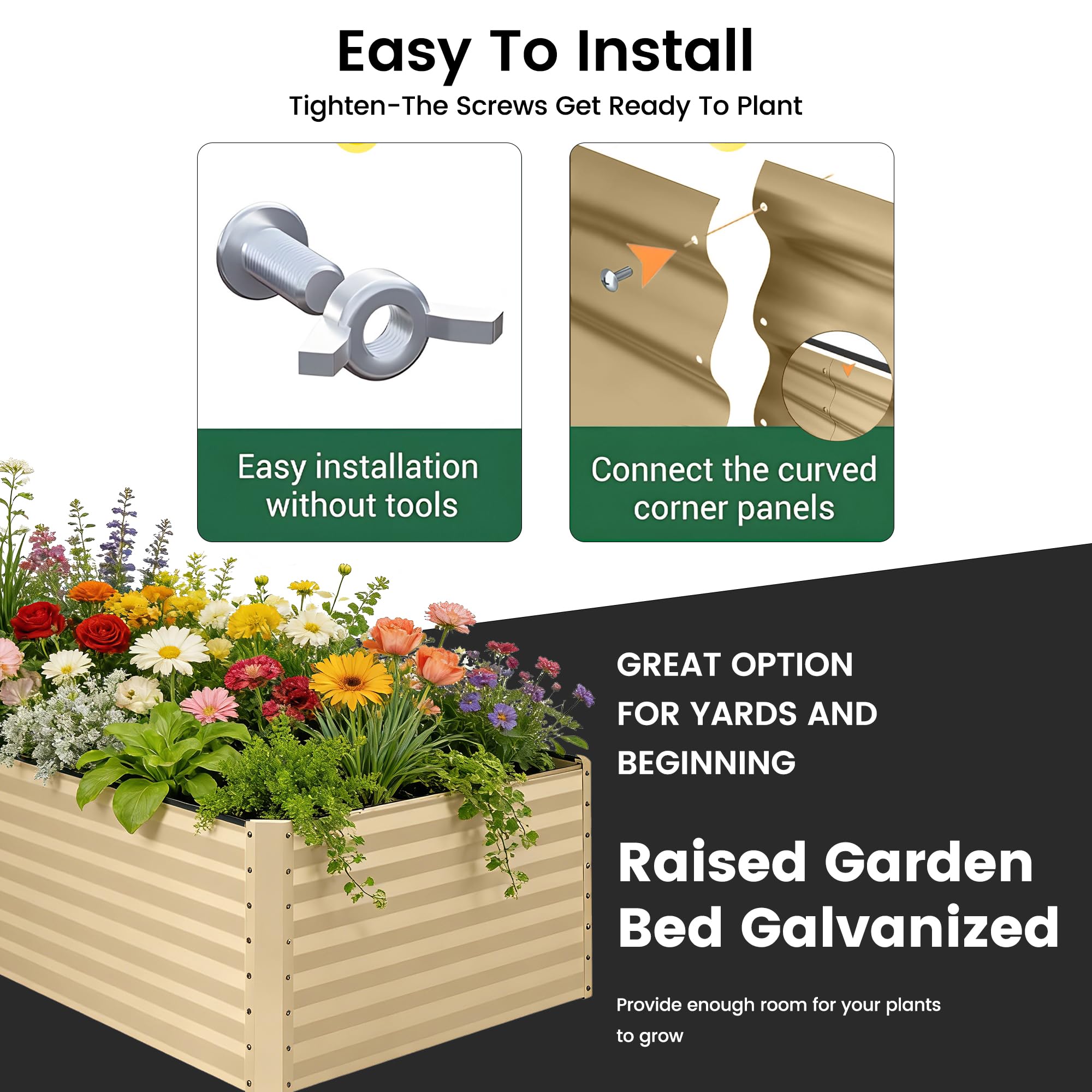 8×4×2 FT Galvanized Planter Box, Raised Garden Bed, Outdoor Above Ground Planter Extra Large Garden Box Kits for Vegetables, Flowers, Herbs (White)