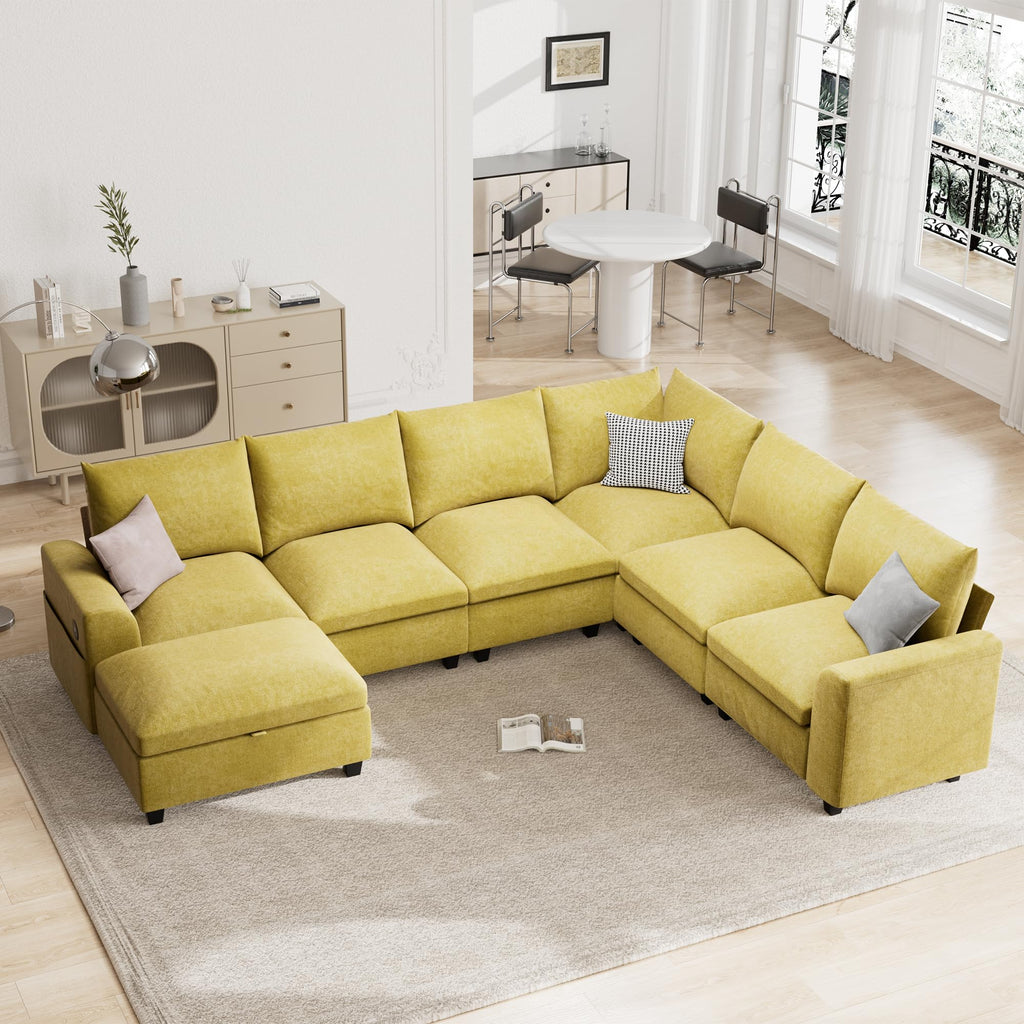 120.1" L Shaped Modular Sectional Sofa, 7 Seater Sectional Sofa with Storage Ottoman, L Shaped Cloud Couch Corner Sofa Oversized Modular Sectional Couch for Living Room (Black)