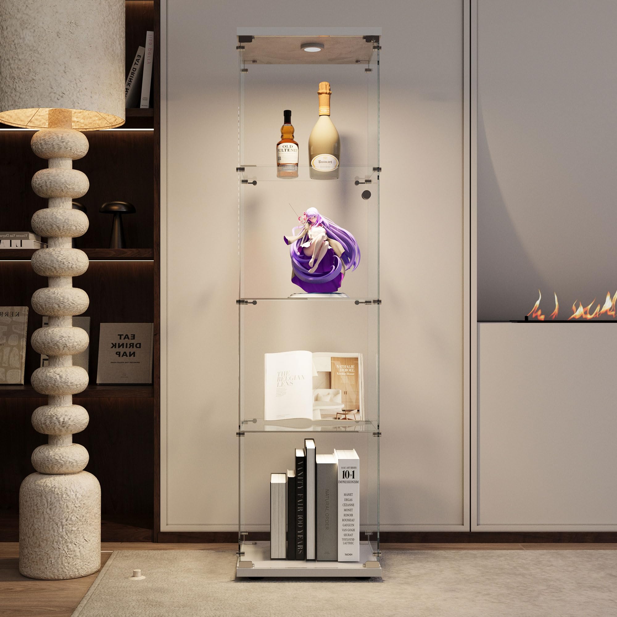 Glass Display Case with Lights,Tempered Glass Curio Cabinets with Glass Doors and Lock,Glass Display Cabinet for Bedroom, Living Room,Kitchen (White, 2 Door-5 Tier)
