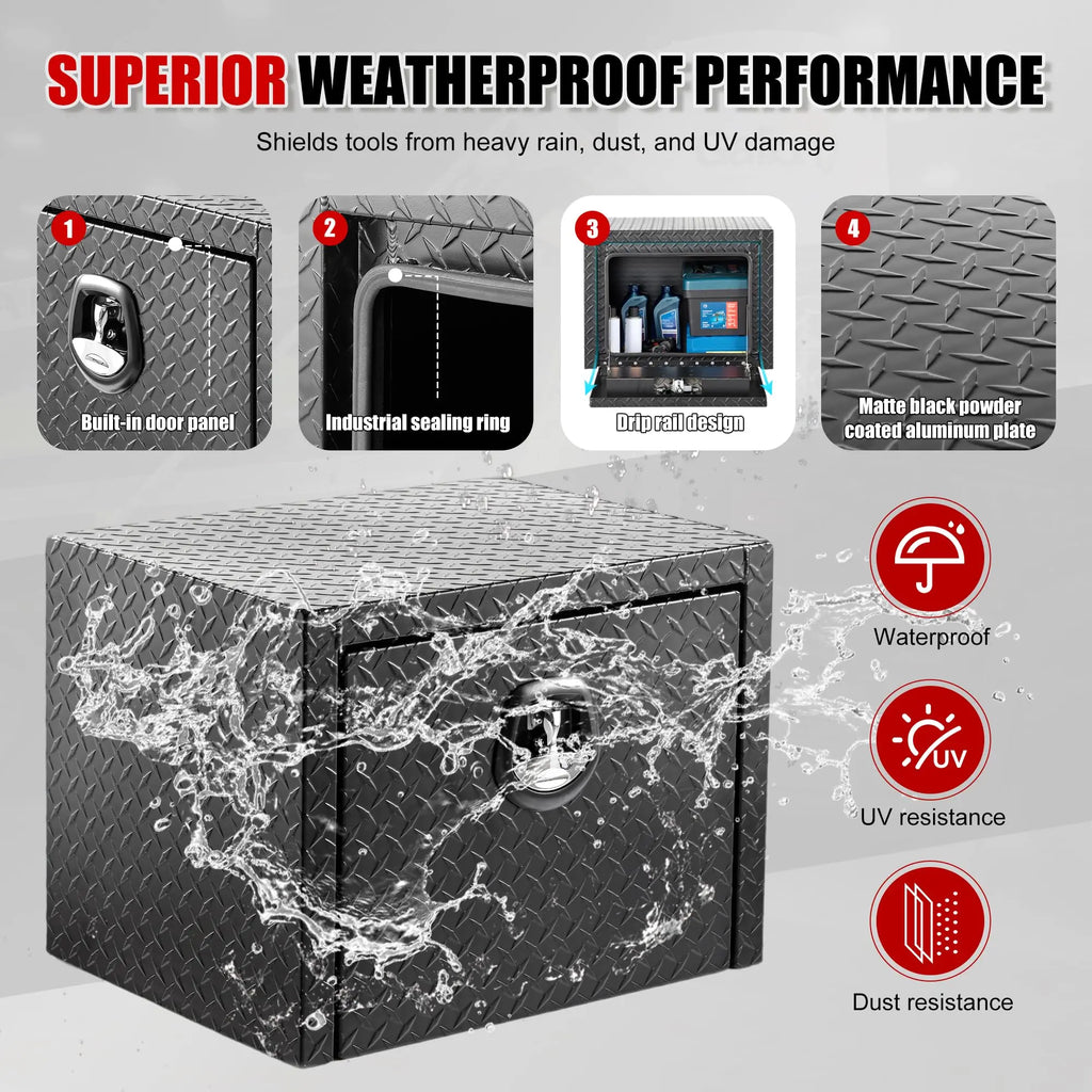 QIHAI Truck Bed Toolboxes,36 inch Aluminum Underbody Truck Tool Box Heavy Duty Underbed Toolbox Tool Storage Organizer Chest Waterproof Diamond Thread Plate Ideal for Pickup Truck ATV RV Trailer QIHAI