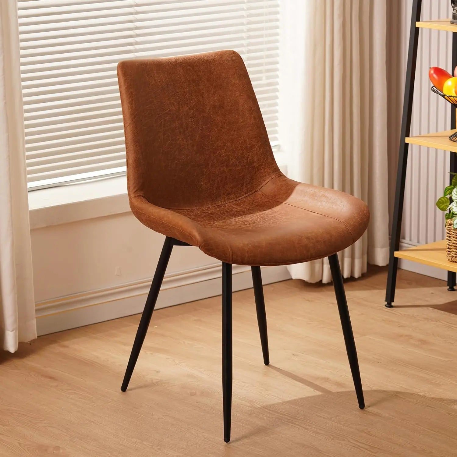 QIHAI Dining Chairs Set of 4, Upholstered Faux Leather Cushion Seat and Sturdy Metal Legs for Living Room Bedroom Outdoor Lounge,Brown QIHAI