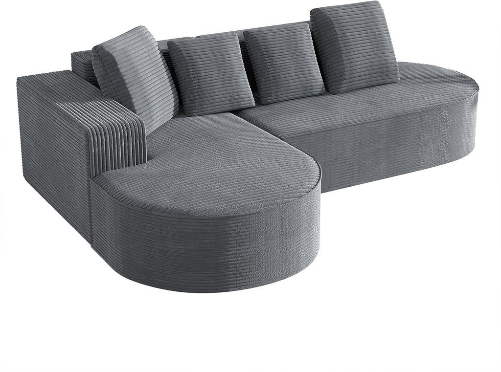 104" Corduroy Sectional Couch, Boneless L Shaped Couch with Deep Seat, Cloud Foam Sofa with Chaise, Sectional Sofa No Assembly Needed for Living Room (Foam + Black + Corduroy + 3 Seat)