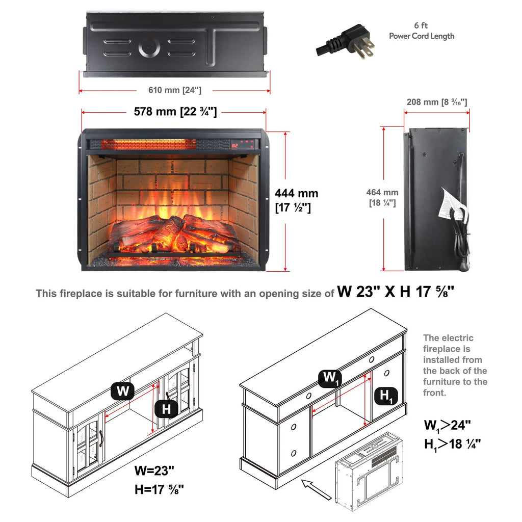 18 inch Electric Fireplace Insert, Ultra Thin Heater with Log Set & Realistic Flame, Overheating Protection (18 INCH) QIHAI