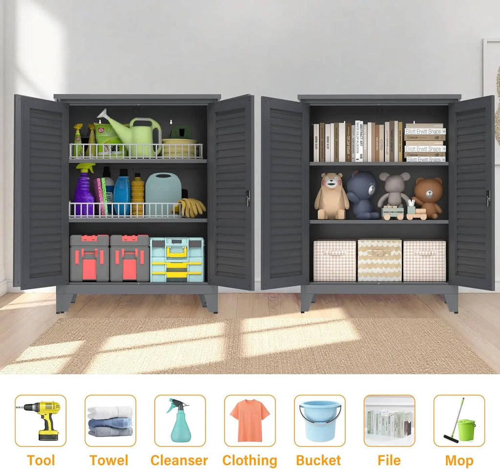 QIHAI Tool Chests & Cabinets,47'' Tall Metal Tool Storage Cabinet, with Ample Storage Space for Garage,Warehouse,Garden,Office, Living Room,Bathroom,Utility Room (47'' Tall + Slate + Steel) QIHAI