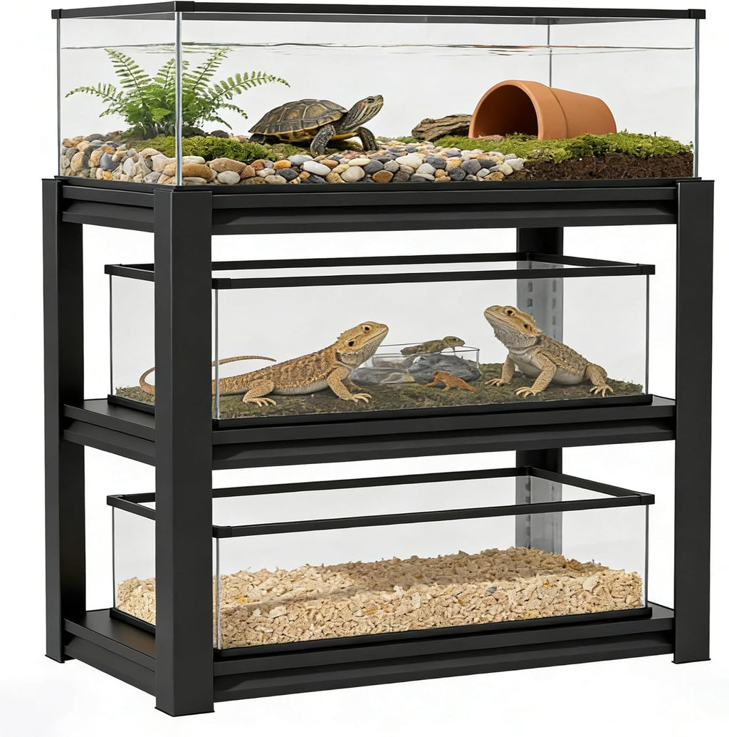 30-40 Gallon Fish Tank Stand - Metal Aquarium Stand, 47.2" W x 18"D x 39" H Adjustable Heavy Duty Garage Storage Shelving Rack, 3-Tier Fish Tank Rack Shelf for Home Office, Tank Not Included,Black