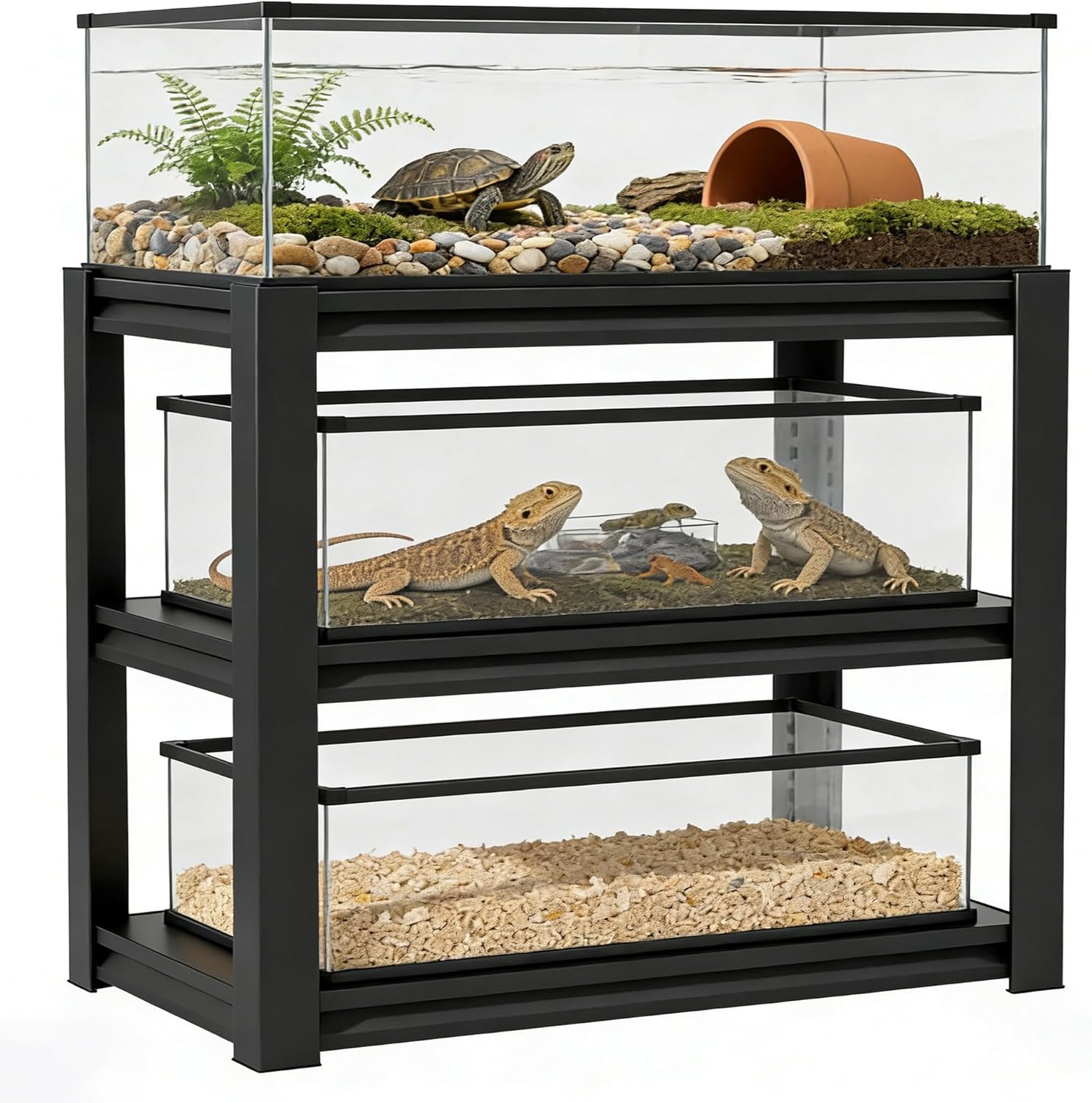 30-40 Gallon Fish Tank Stand - Metal Aquarium Stand, 47.2" W x 18"D x 39" H Adjustable Heavy Duty Garage Storage Shelving Rack, 3-Tier Fish Tank Rack Shelf for Home Office, Tank Not Included,Black