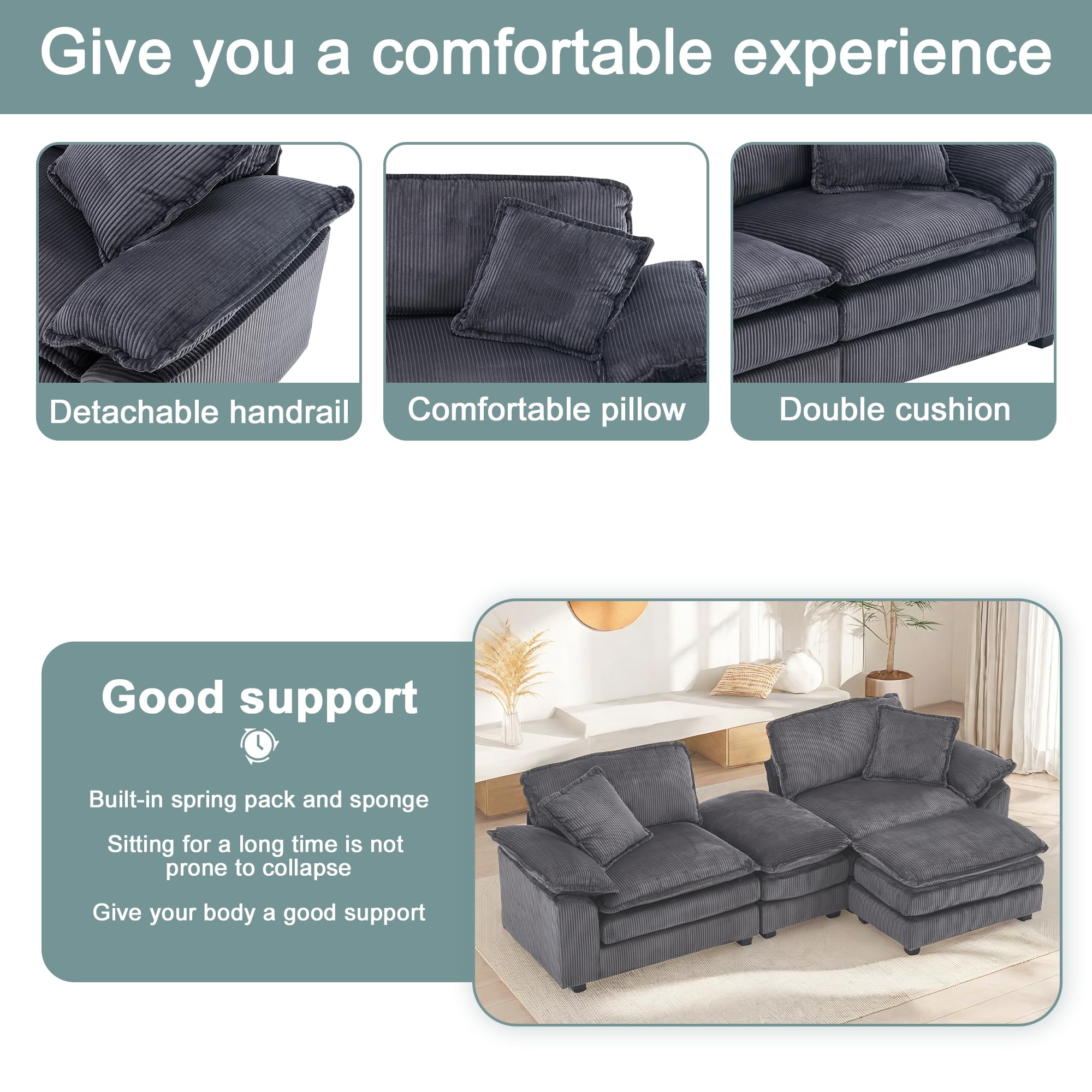 Modular Sectional Sofa,Comfortable Cloud Sofa,Modern Style Sofa,Suitable for Use in The Living Room (Gray)