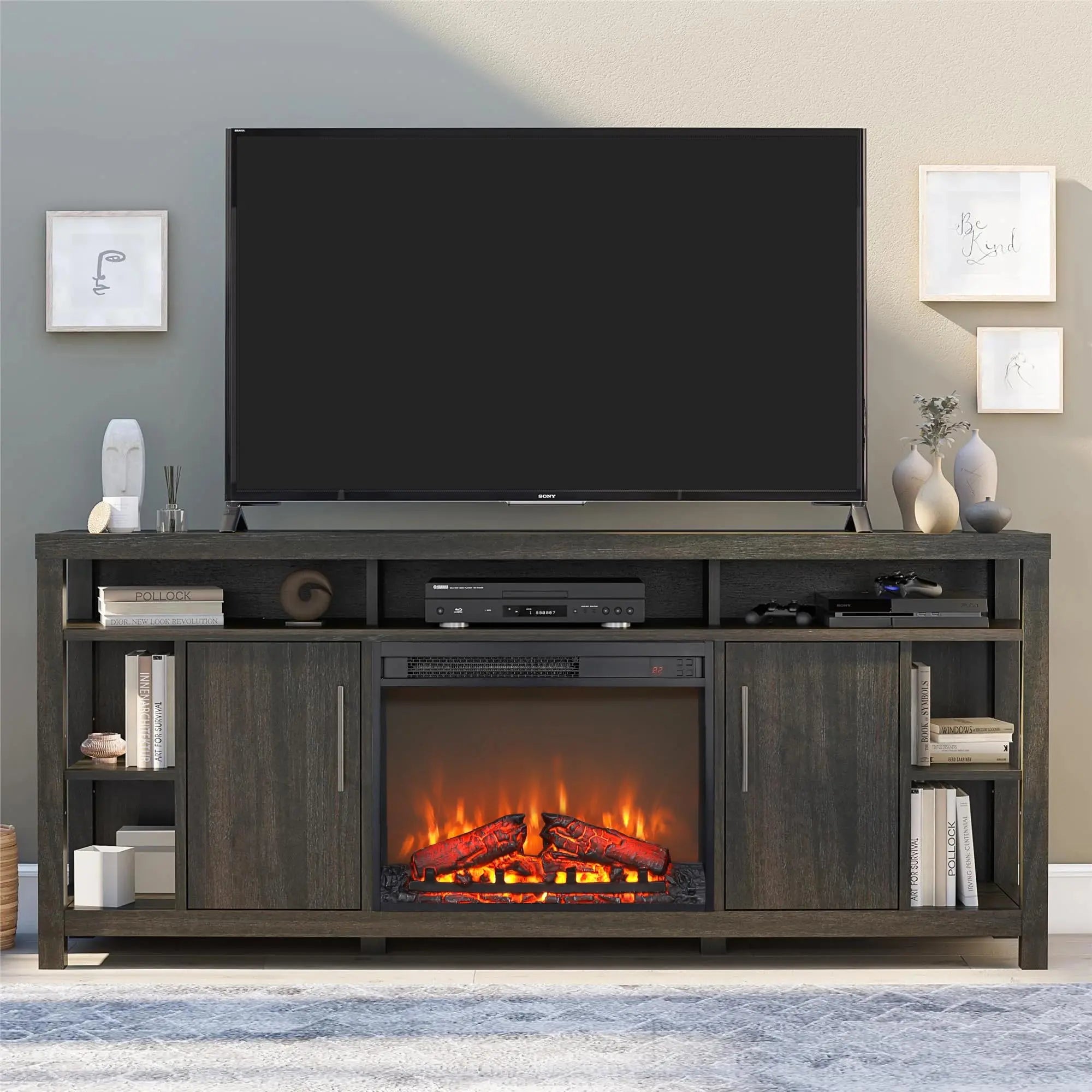 18 inch Electric Fireplace Insert, Ultra Thin Heater with Log Set & Realistic Flame, Overheating Protection (18 INCH) QIHAI