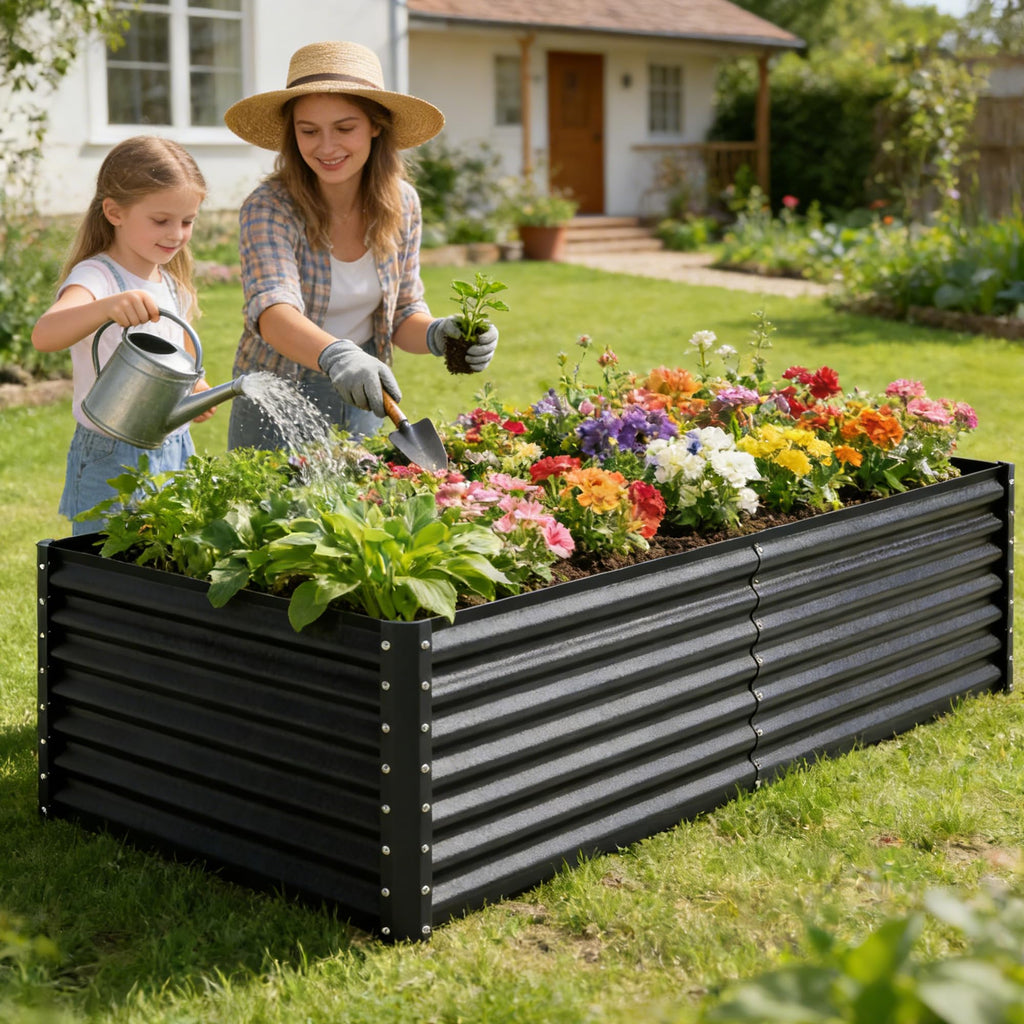 8×4×2 FT Galvanized Planter Box, Raised Garden Bed, Outdoor Above Ground Planter Extra Large Garden Box Kits for Vegetables, Flowers, Herbs (White)