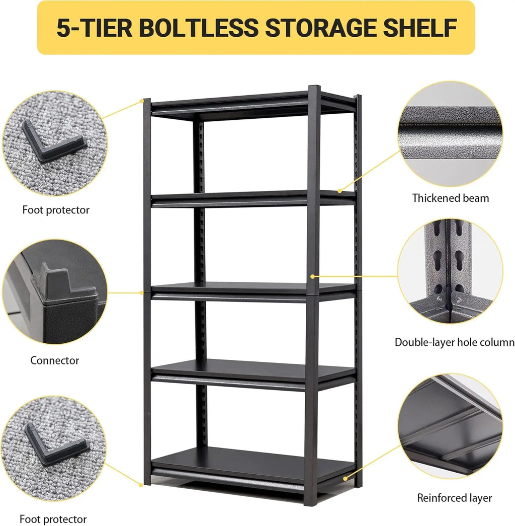 QIHAI 5 Tier Metal Shelves for Storage Garage Shelving 2000LBS Heavy Duty Storage Shelves Adjustable Garage Shelf Industrial Shelving Unit Storage Utility Rack,35.4" W*15.7" D*72" H,Black QIHAI
