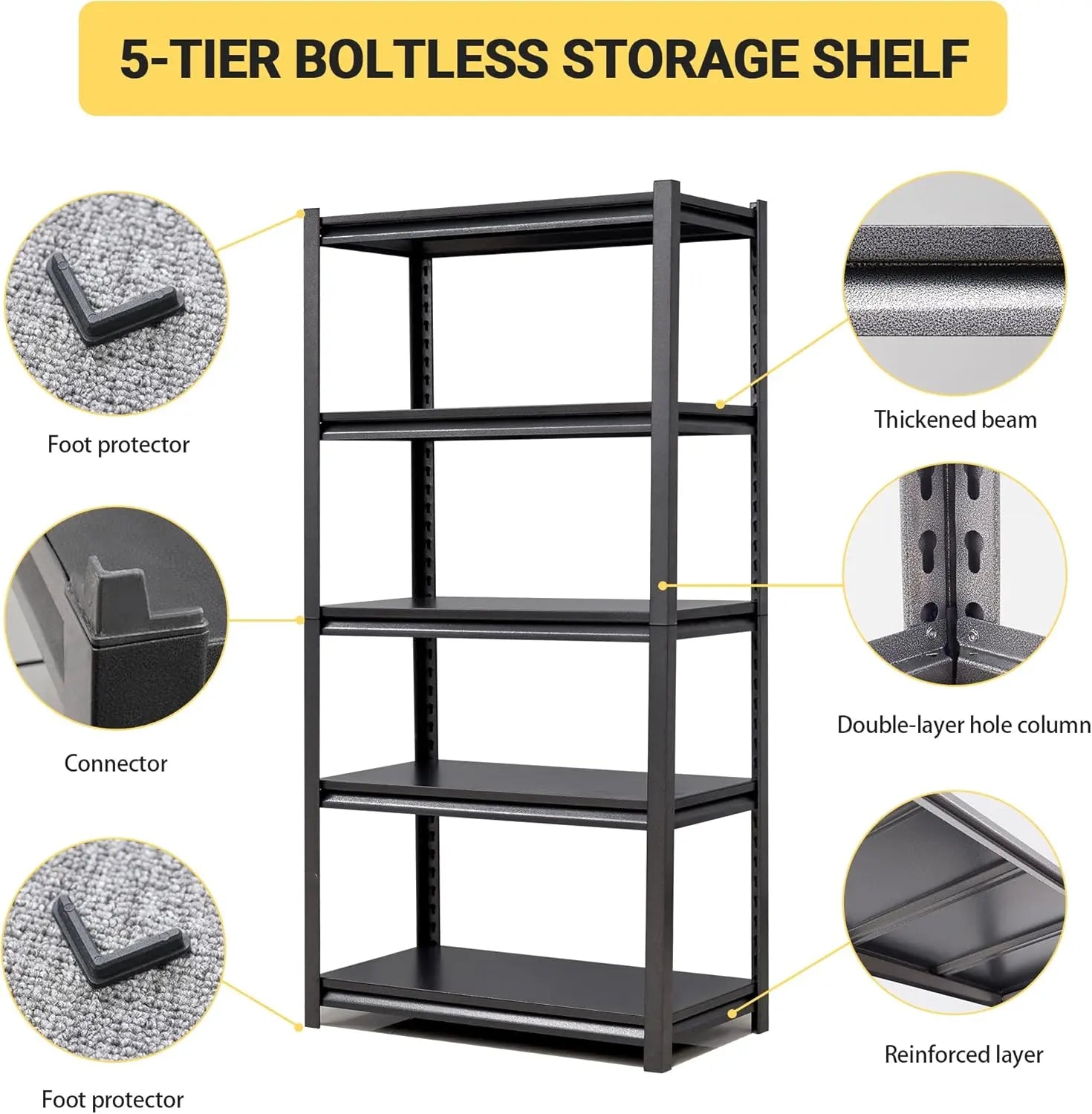 QIHAI 5 Tier Metal Shelves for Storage Garage Shelving 2000LBS Heavy Duty Storage Shelves Adjustable Garage Shelf Industrial Shelving Unit Storage Utility Rack,35.4" W*15.7" D*72" H,Black QIHAI