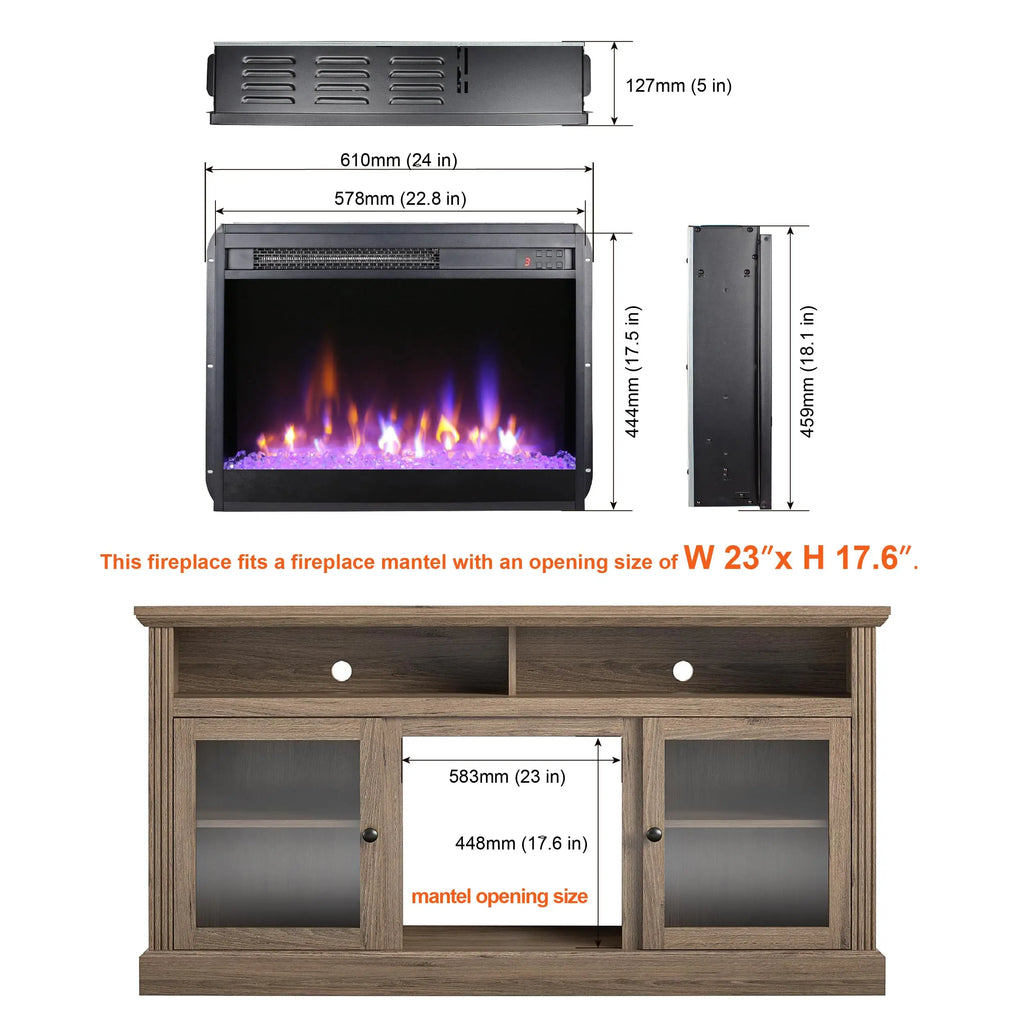 18 inch Electric Fireplace Insert, Ultra Thin Heater with Log Set & Realistic Flame, Overheating Protection (18 INCH) QIHAI