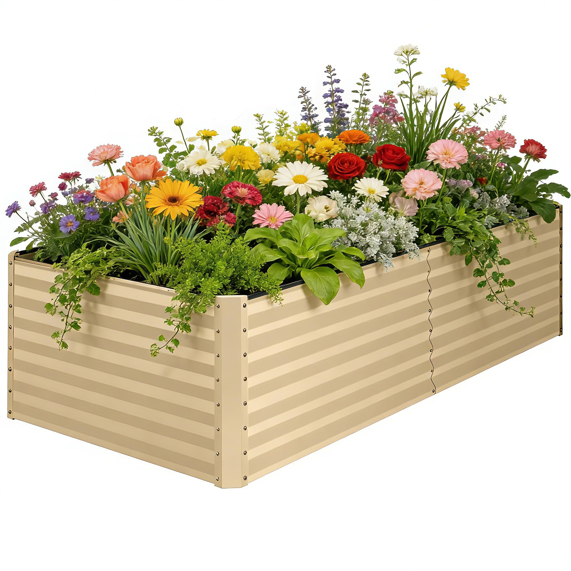 8×4×2 FT Galvanized Planter Box, Raised Garden Bed, Outdoor Above Ground Planter Extra Large Garden Box Kits for Vegetables, Flowers, Herbs (White)