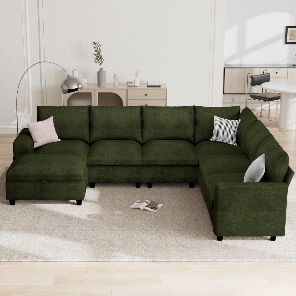 120.1" L Shaped Modular Sectional Sofa, 7 Seater Sectional Sofa with Storage Ottoman, L Shaped Cloud Couch Corner Sofa Oversized Modular Sectional Couch for Living Room (Black)