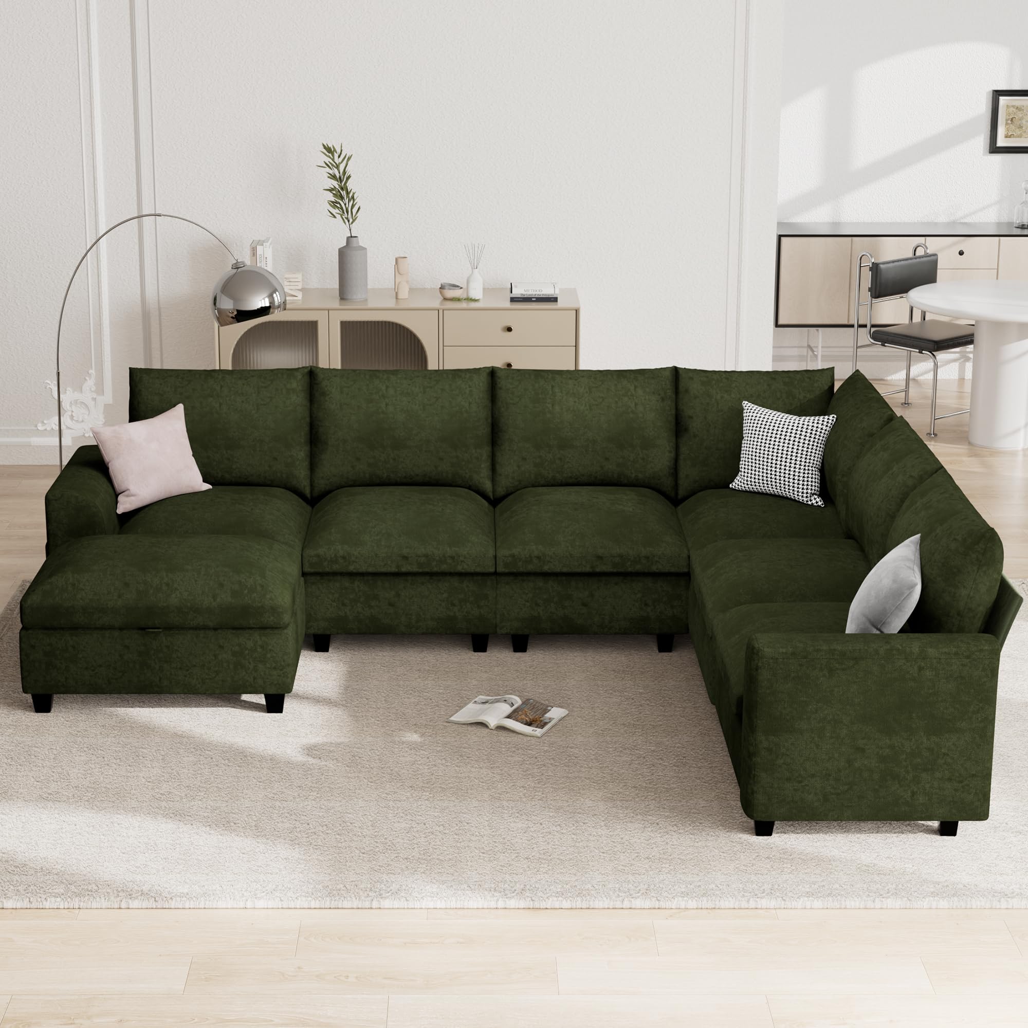 120.1" L Shaped Modular Sectional Sofa, 7 Seater Sectional Sofa with Storage Ottoman, L Shaped Cloud Couch Corner Sofa Oversized Modular Sectional Couch for Living Room (Black)