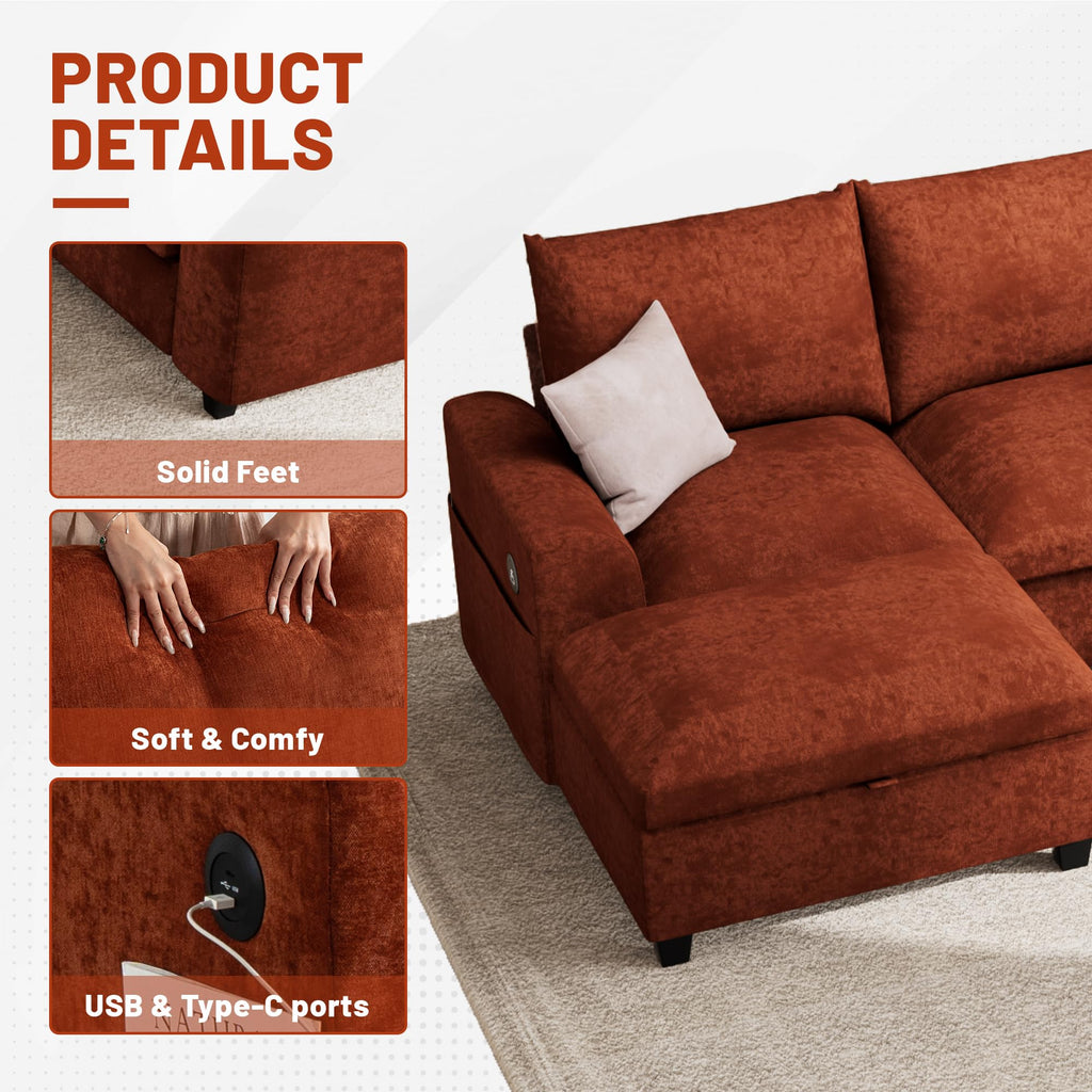 120.1" L Shaped Modular Sectional Sofa, 7 Seater Sectional Sofa with Storage Ottoman, L Shaped Cloud Couch Corner Sofa Oversized Modular Sectional Couch for Living Room (Black)