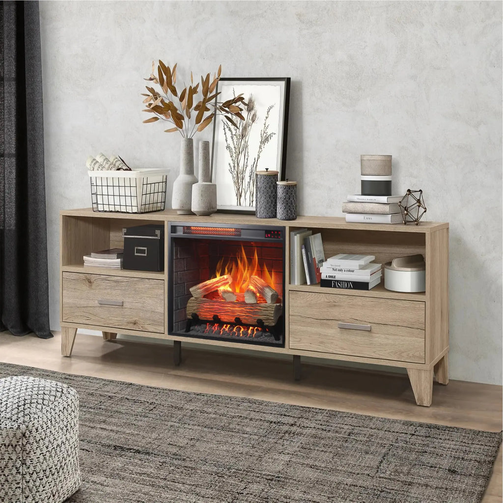 18 inch Electric Fireplace Insert, Ultra Thin Heater with Log Set & Realistic Flame, Overheating Protection (18 INCH) QIHAI