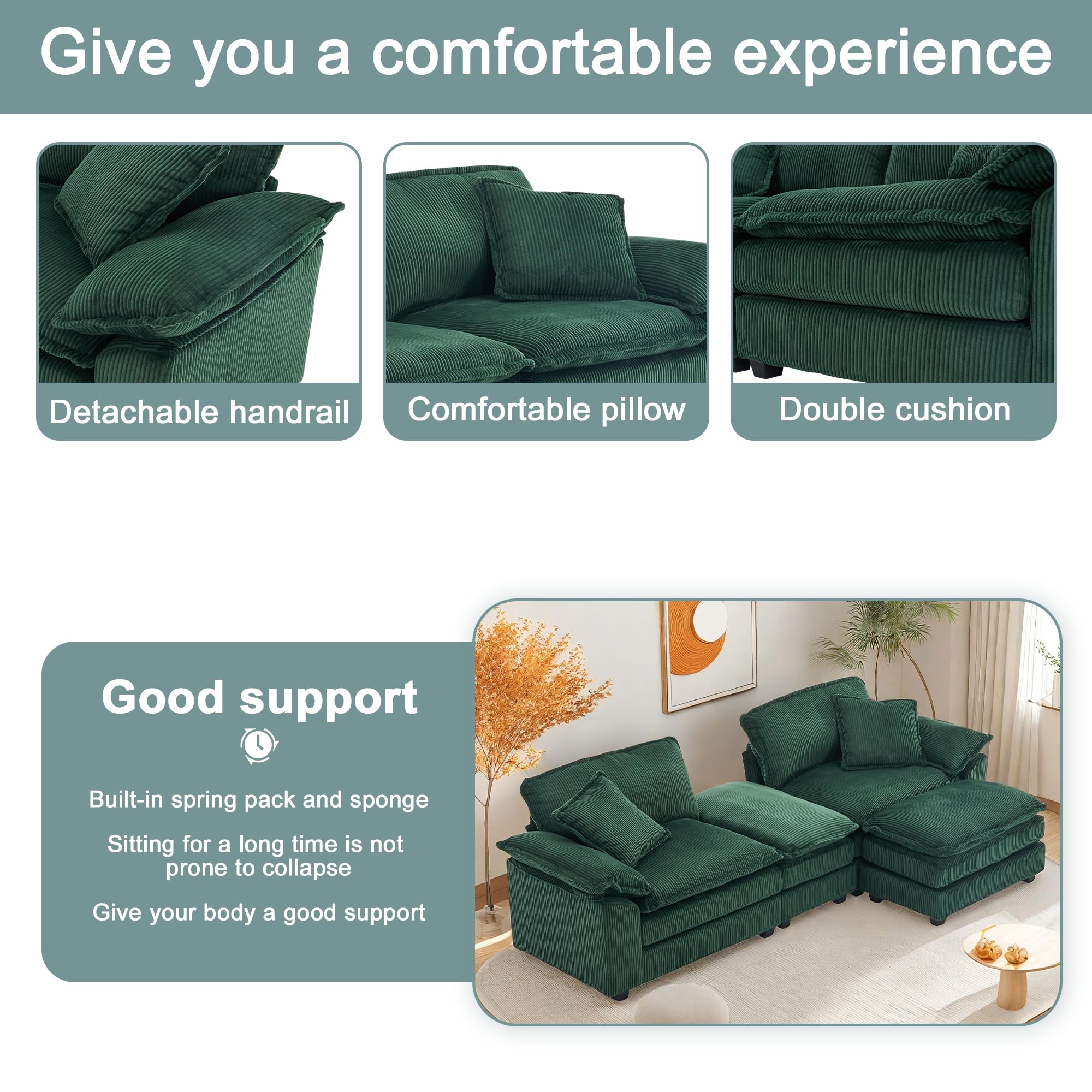 Modular Sectional Sofa,Comfortable Cloud Sofa,Modern Style Sofa,Suitable for Use in The Living Room (Gray)